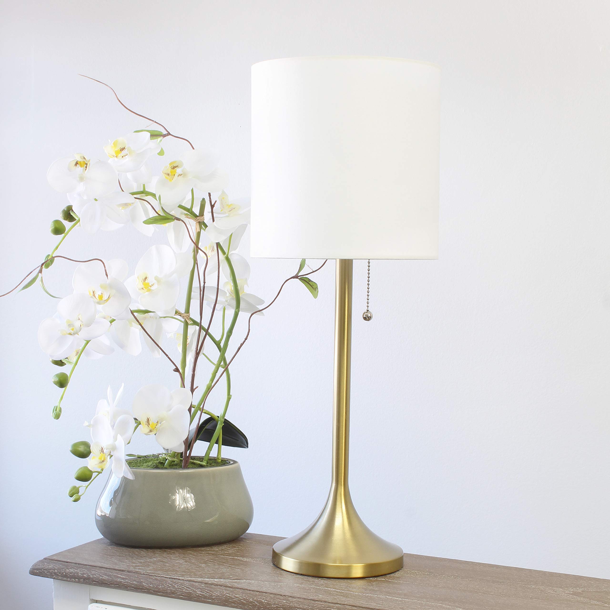 Simple Designs LT1076-GDW Gold & White Tapered Fabric Drum Shade Table Lamp - Pack of 4