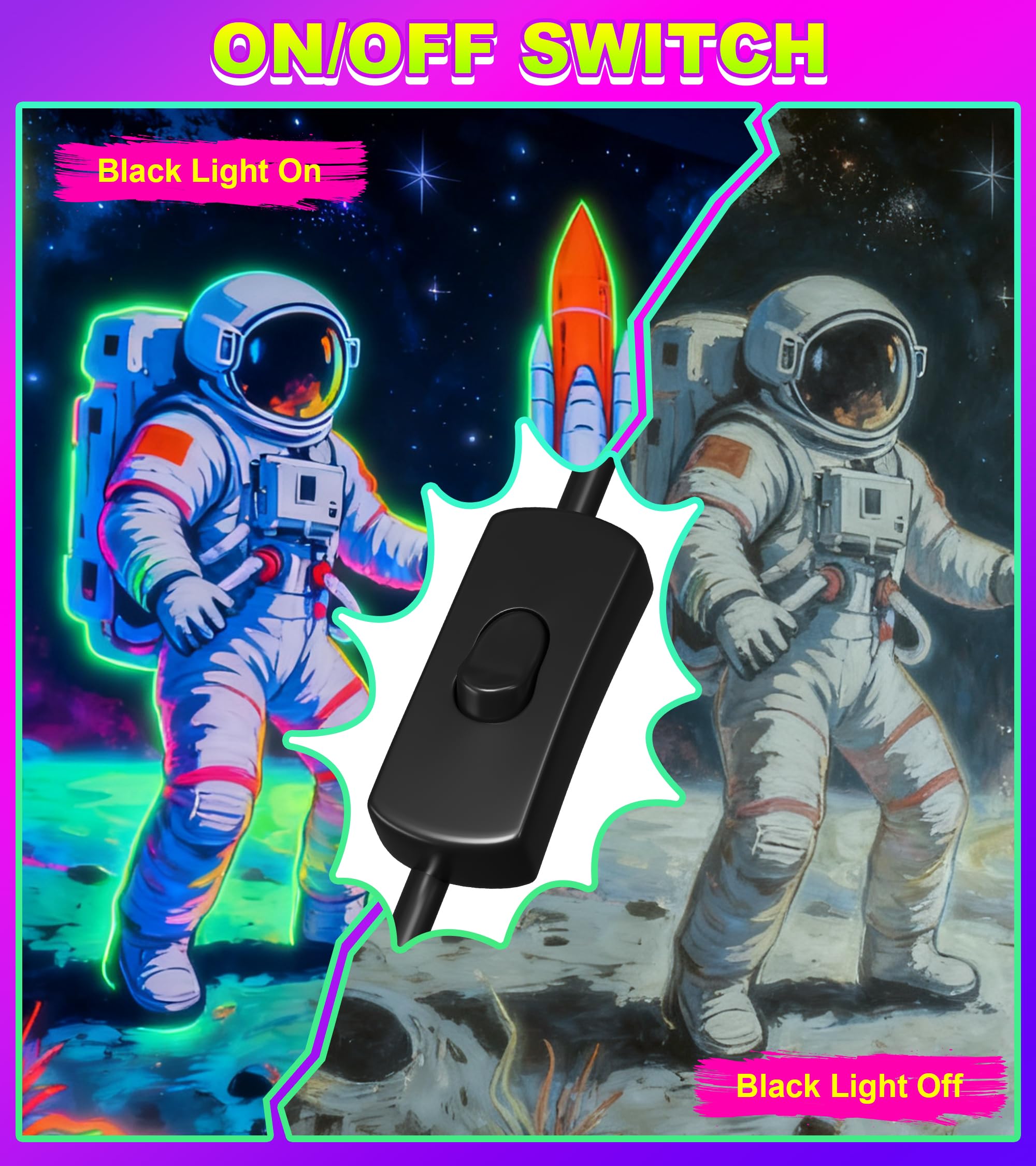 TigQiang 38W LED Black Light, 6 Pack, Aluminum, Plug & Switch, 5ft Cord, Glow Light for Halloween Decorations, Black