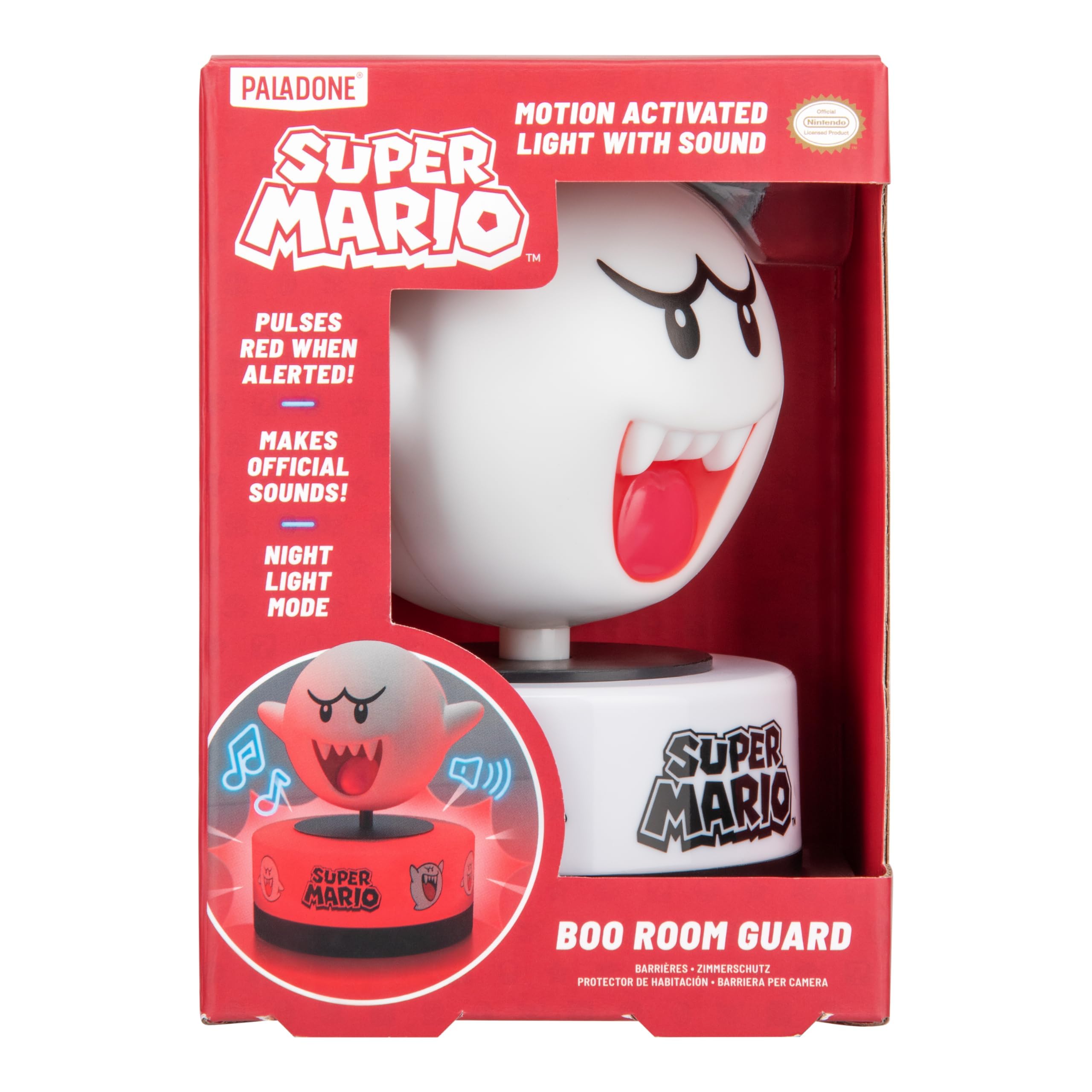 Paladone Super Mario Boo Motion Sensor Room Guard and Night Light, Officially Licensed Nintendo LED Lamp and Security Alarm for 