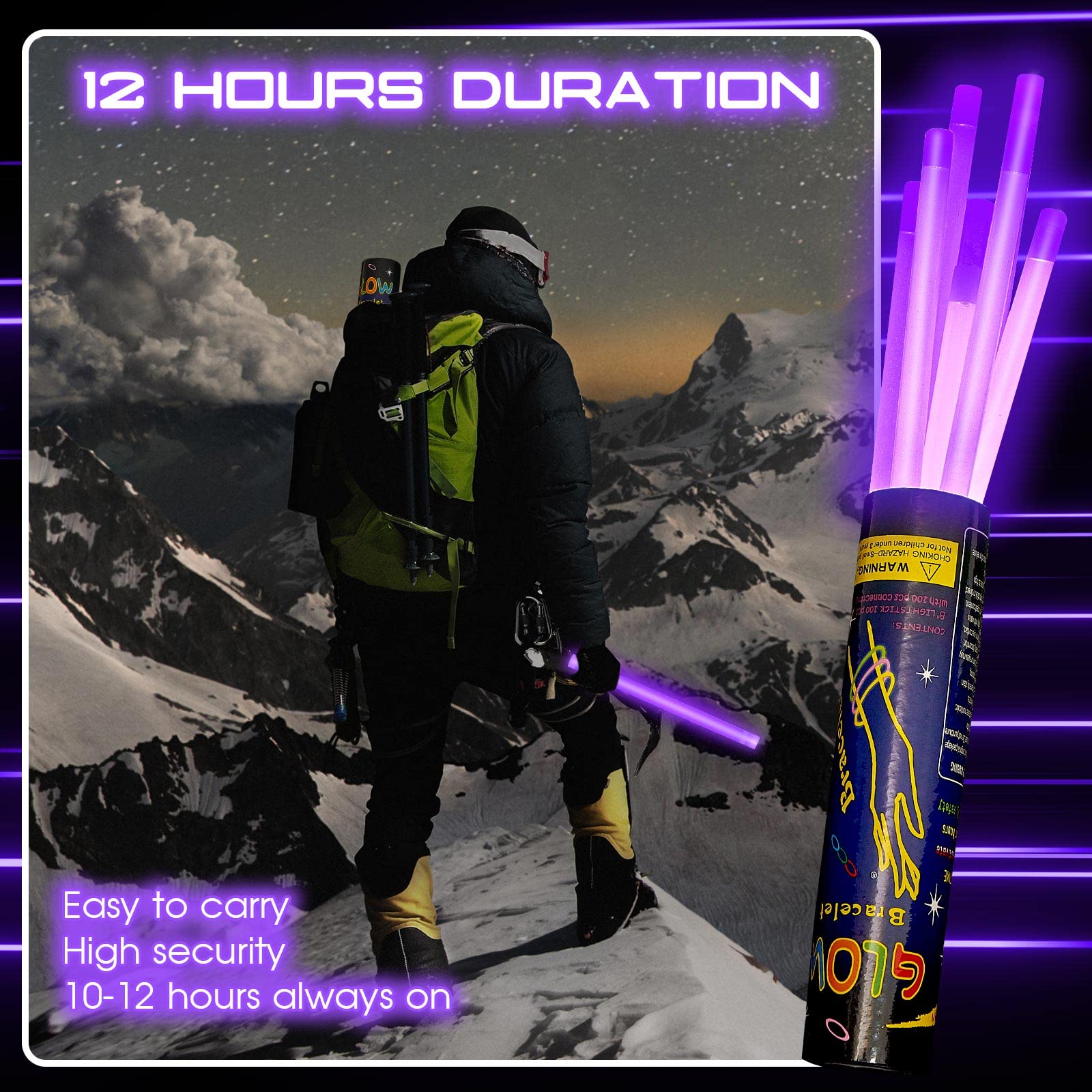 Lewtemi 10 Pcs Jumbo Glow Sticks - 14 Inch Purple Emergency Light Sticks for Halloween, Camping & Survival Kits