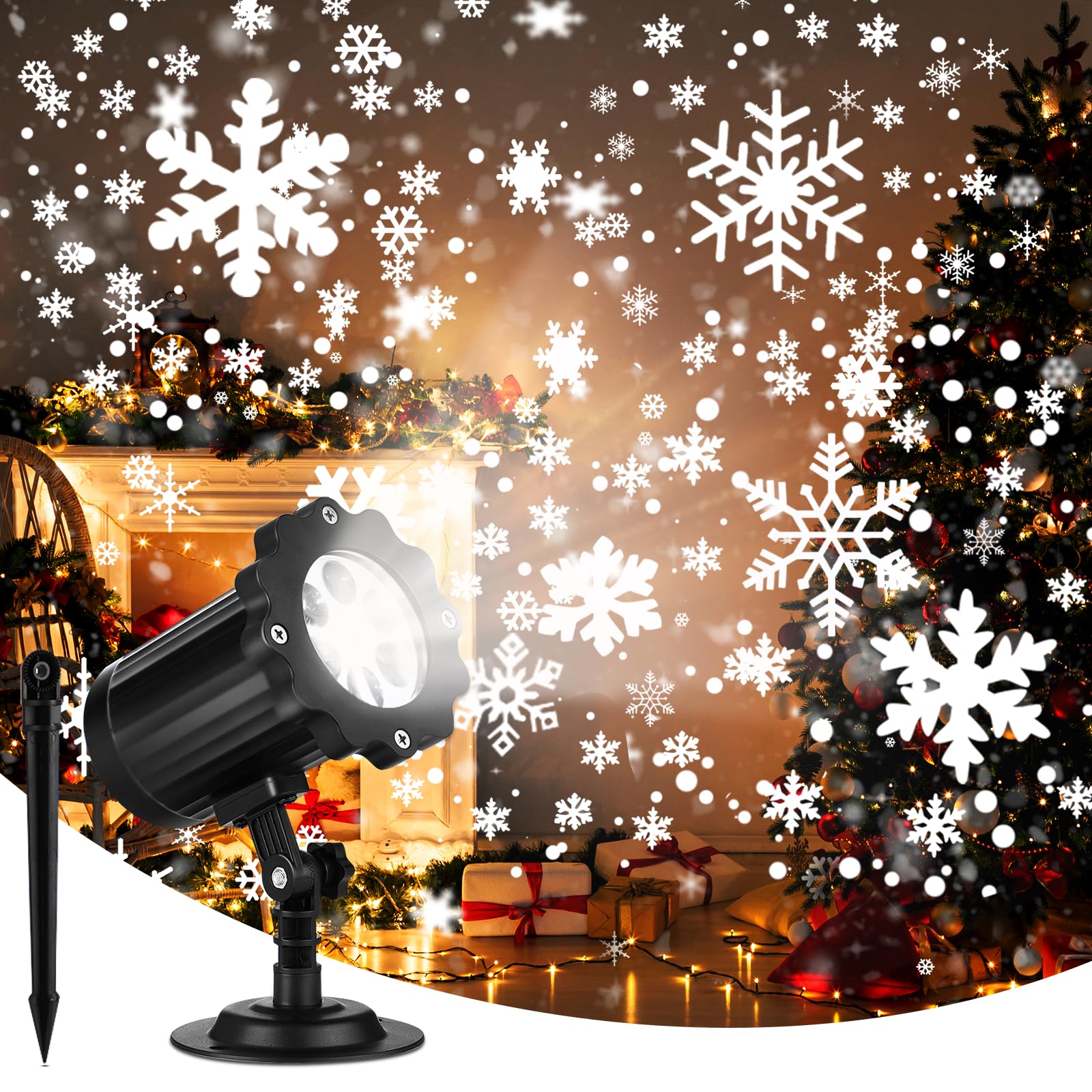 KOXUIUF Christmas Projector Lights, Waterproof LED Snowflake Projector, Adjustable for Indoor/Outdoor Use, Black, Model XHD00001