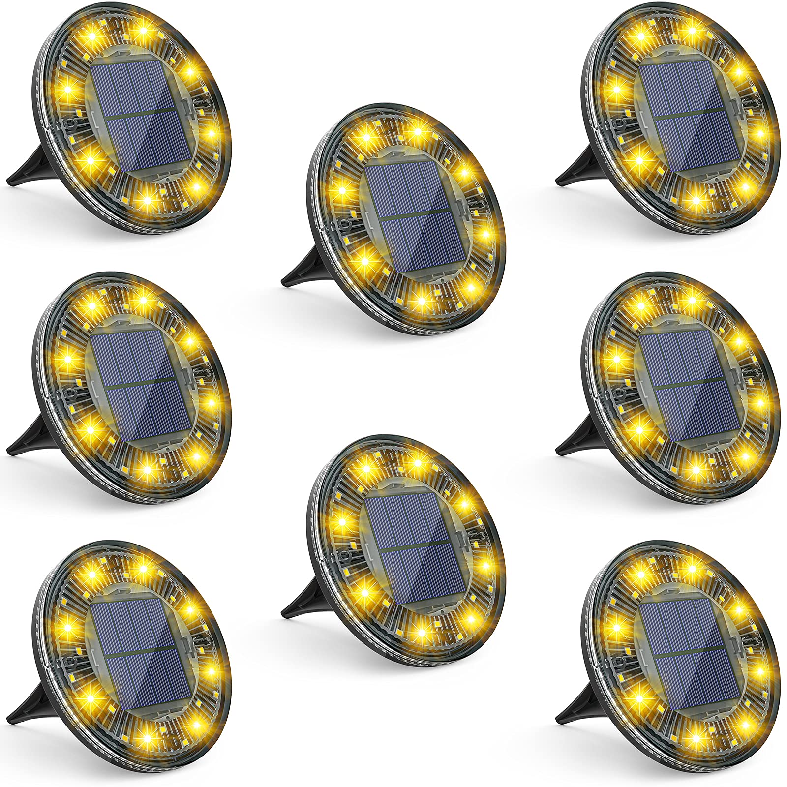 LOFTEK Solar Ground Lights, 24 LED, IP68 Waterproof, Warm White, 8 Pack, Outdoor Pathway Step Lights, Model 03-20-519-010205