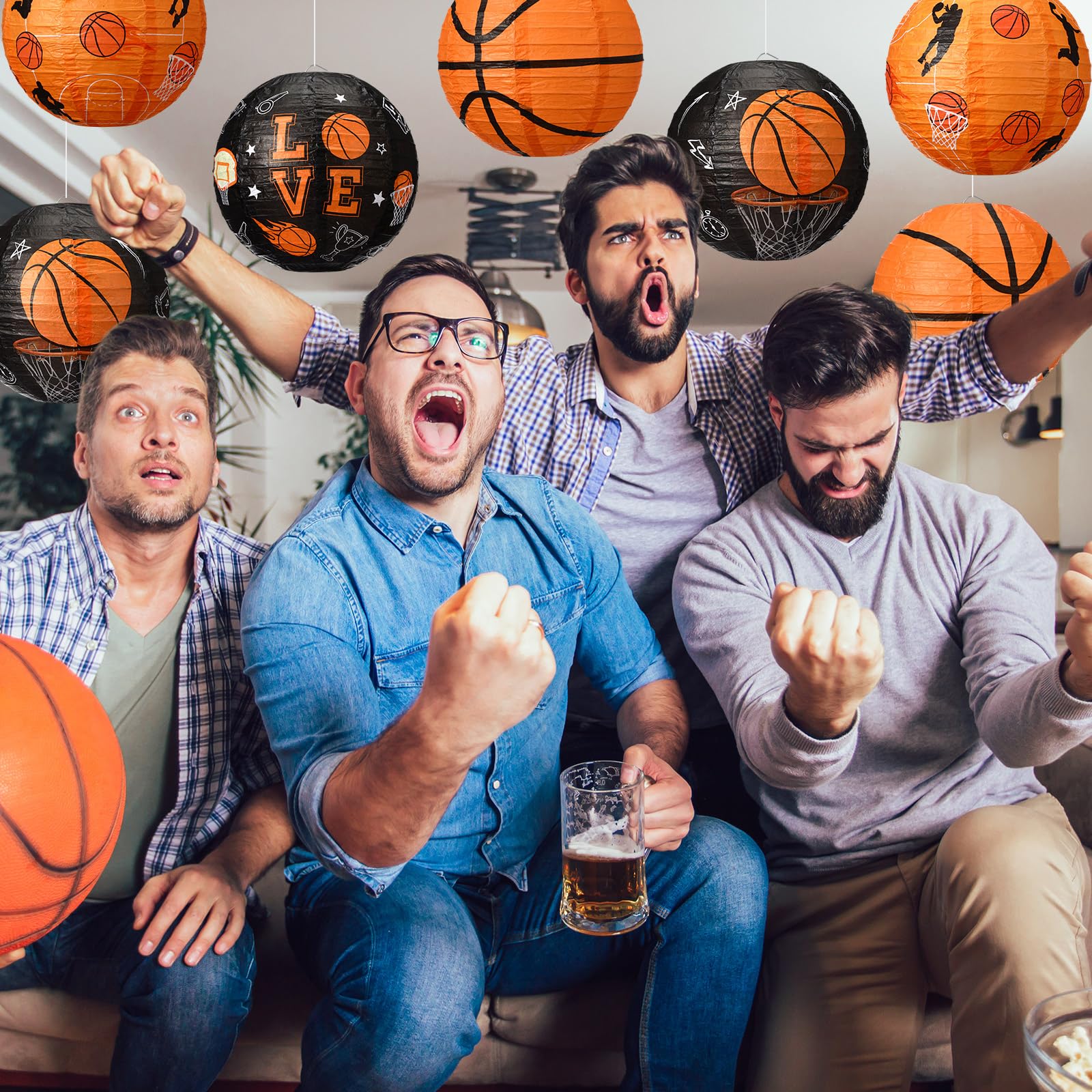 Vihose 12 Pieces Basketball Party Decorations Basketball Paper Lanterns Basketball Hanging Lanterns Sports Party Round Lanterns
