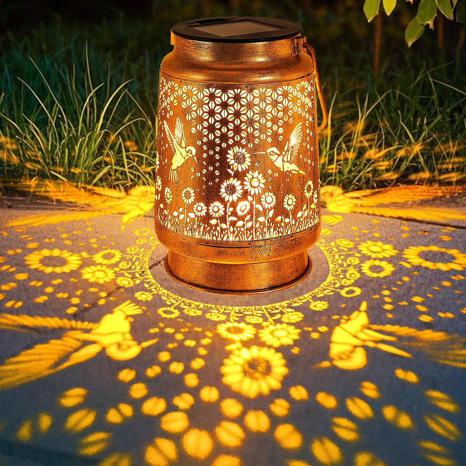 Hummingbird Solar Lanterns Outdoor Garden Decor, Birthday Gifts For Women Mom Grandma Hanging Metal Solar Lights Waterproof Deco