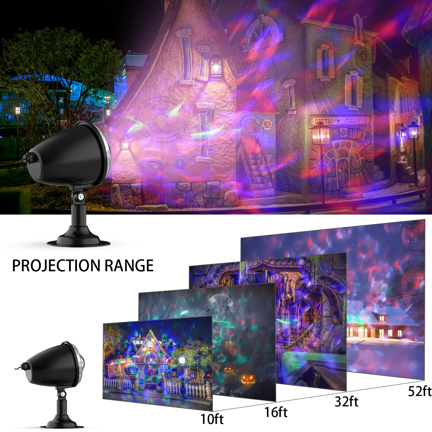 SOMKTN Christmas Halloween Laser Projector Lights - Waterproof Outdoor Light with 10 Colors, Aurora & Ocean Wave Patterns - Model BL-DP-BJG