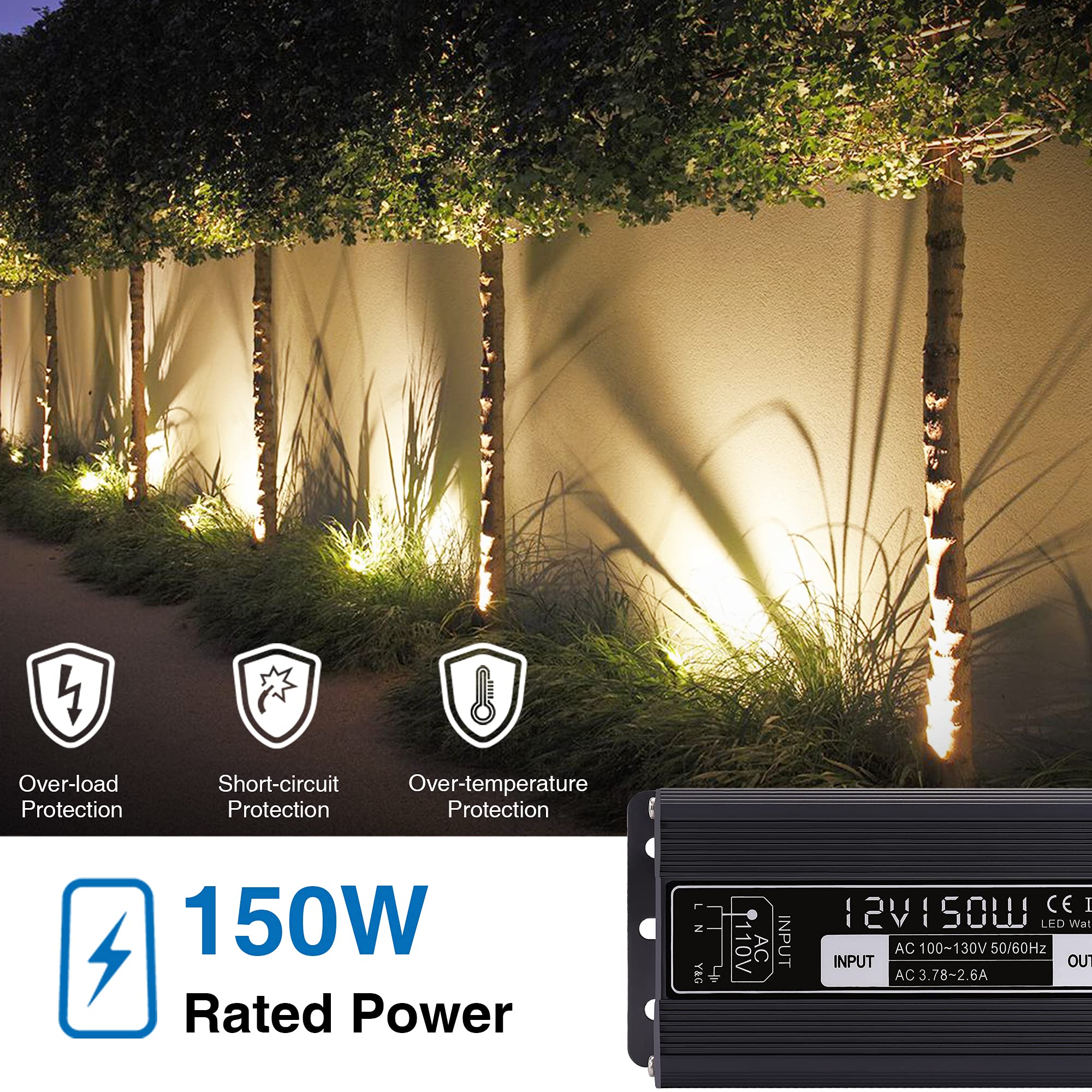SUNVIE Low Voltage Landscape Lights Kit with Transformer and Timer 12W 12-24V Outdoor LED 3000K Waterproof Landscape Lighting wi