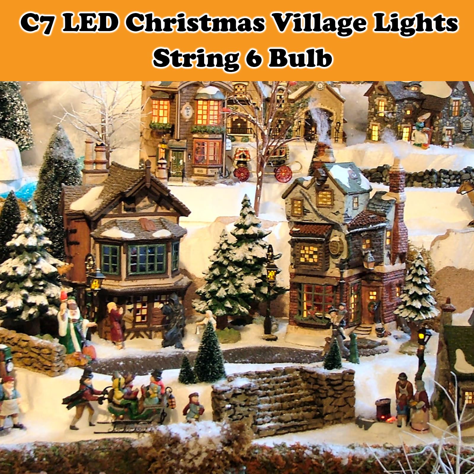 SANJOON Christmas Lights C7 Blow Mold with 6 Warm-White LED Bulbs, 9.8ft, Copper, White