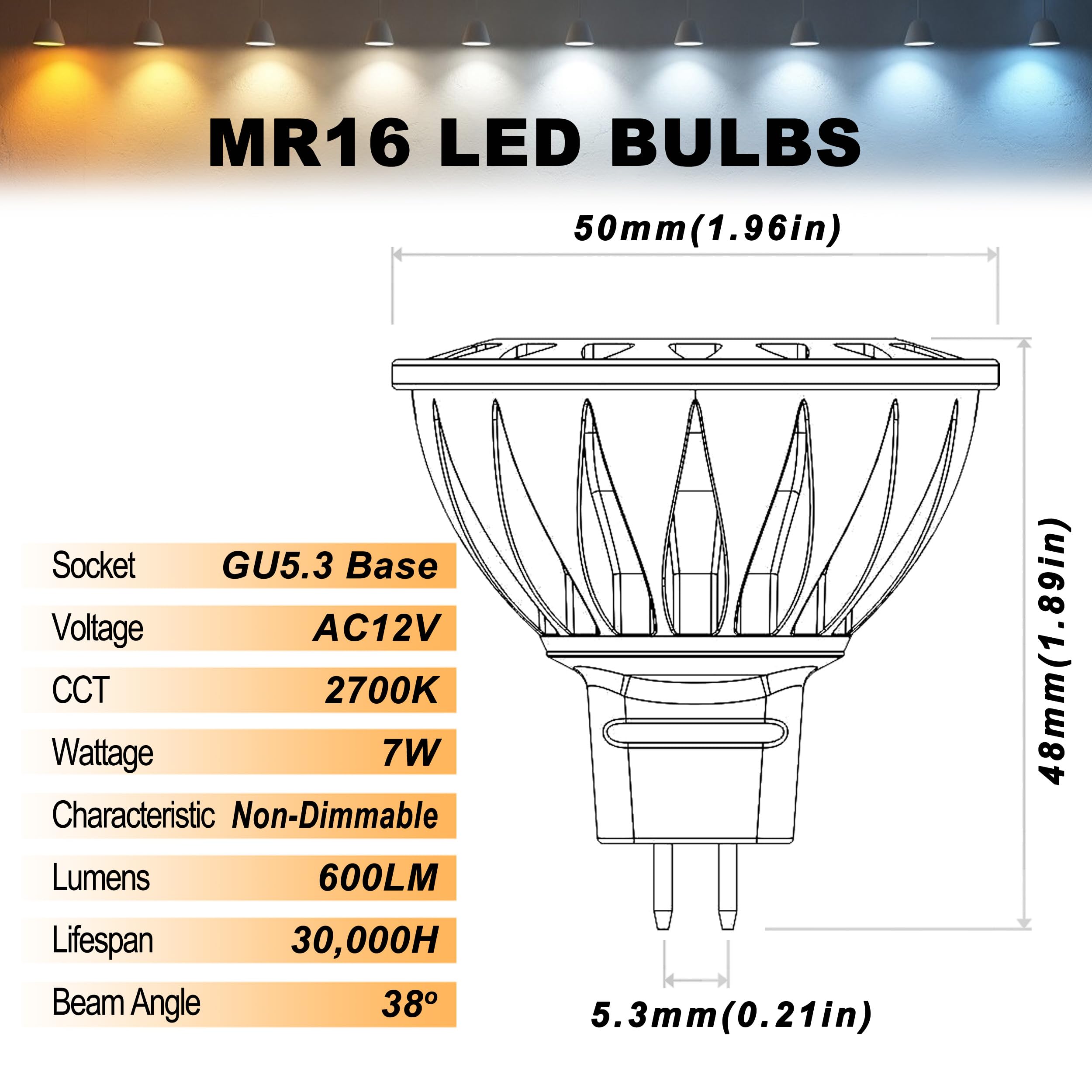 Alide Mr16 7W Led Bulbs Replace 50W 75W Halogen  Gu5.3 Mr16 2700K Warm White 12V Low Voltage Mr16 Bulb Spotlight For Outdoor Landscape Flood Track Recessed Track Lighting 600Lm 38 Deg 6 Pack