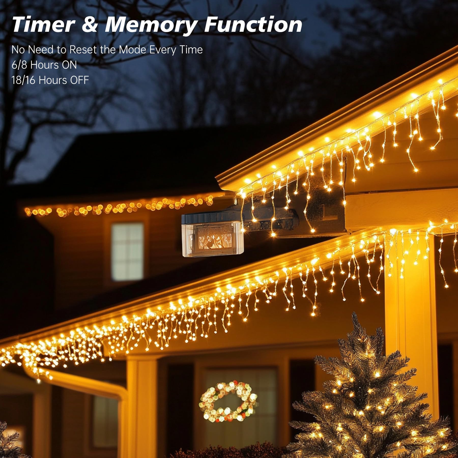 Icicle Led Christmas Lights Outdoor, 520 Led 49.2Ft 8 Modes With 80 Drops Warm White Icicle Lights,Remote Control Outdoor Indoor