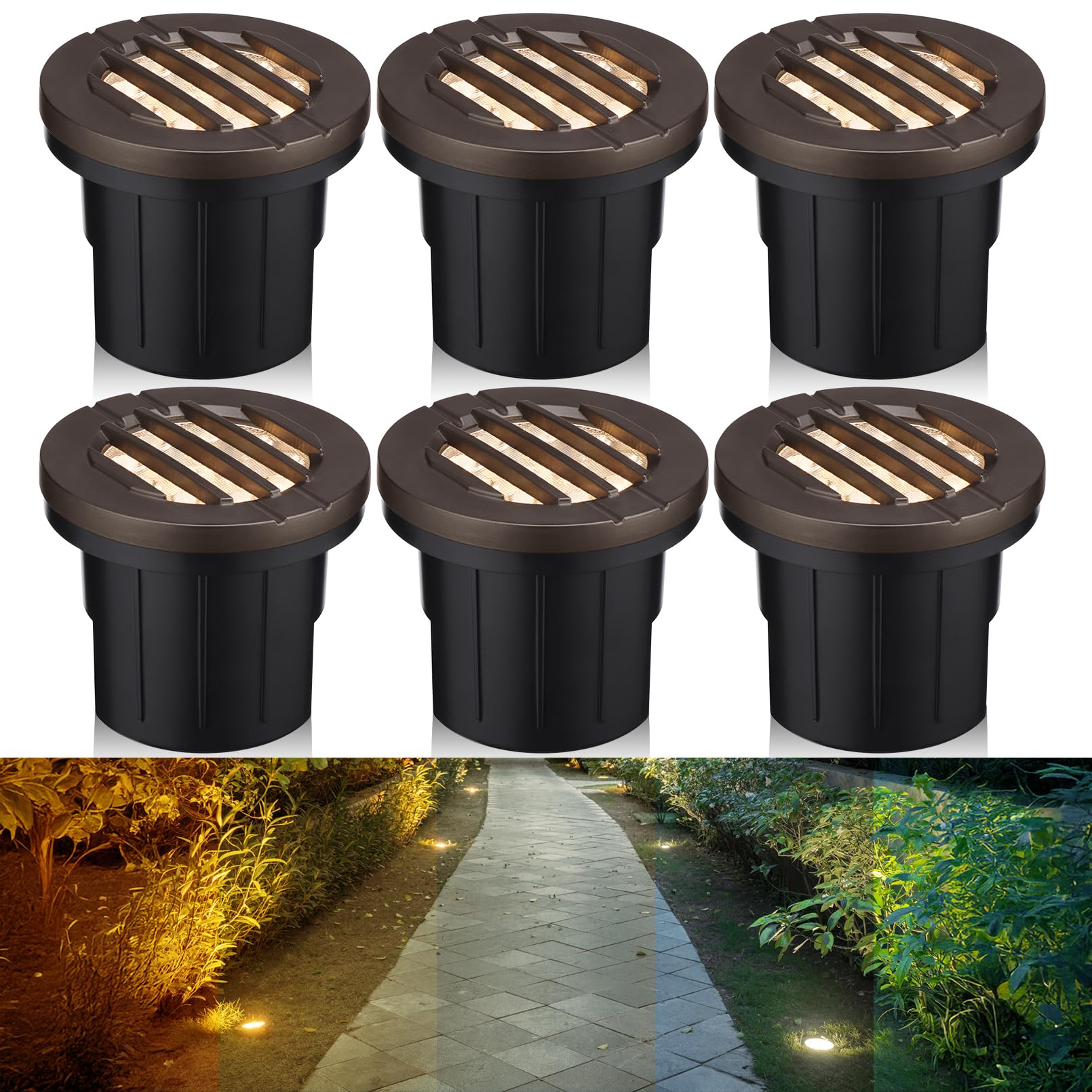 LEONLITE 4 Inch LED Well Lights, 5 Color Temperatures, Oil Rubbed Bronze, Low Voltage, Model A-10260, Pack of 6