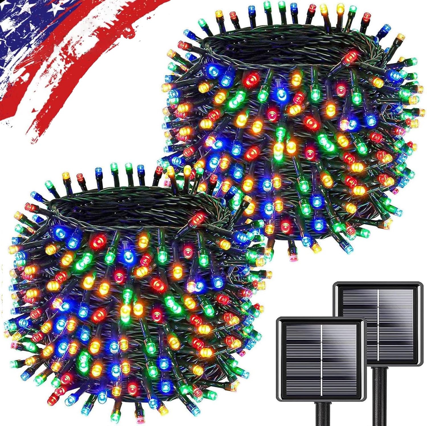 KAQ Multicolor Solar Christmas Lights, 2 Pack 500 LED, 180FT, Waterproof, Auto On/Off, 8 Modes, for Outdoor Tree Decorations