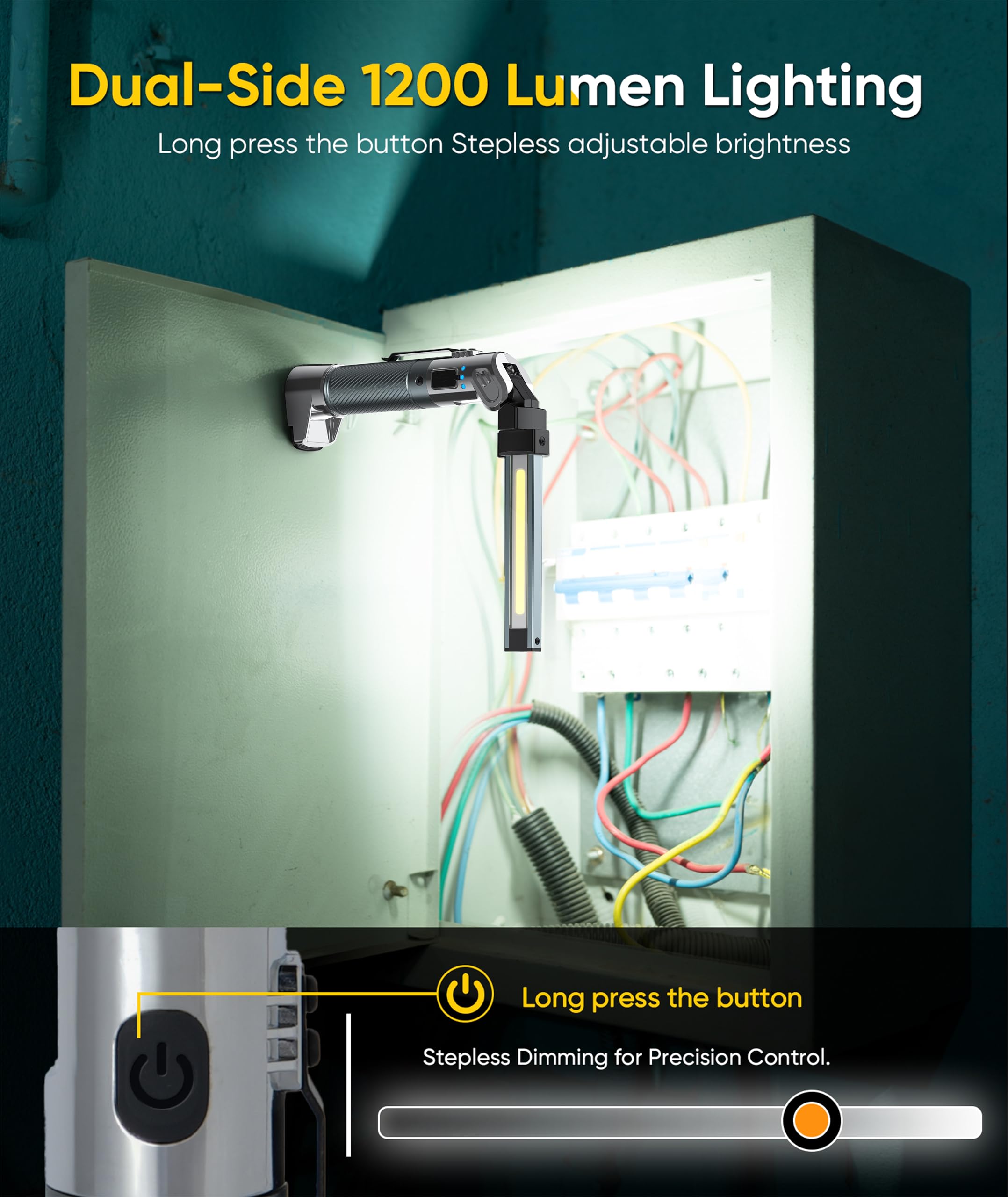 Hotligh Magnetic Work Light - 4000Mah Rechargeable Work Light With Hook Design  1200 Lumens Mechanic Light  3 Lighting Modes Magnetic Flashlight For Repairing?Emergency