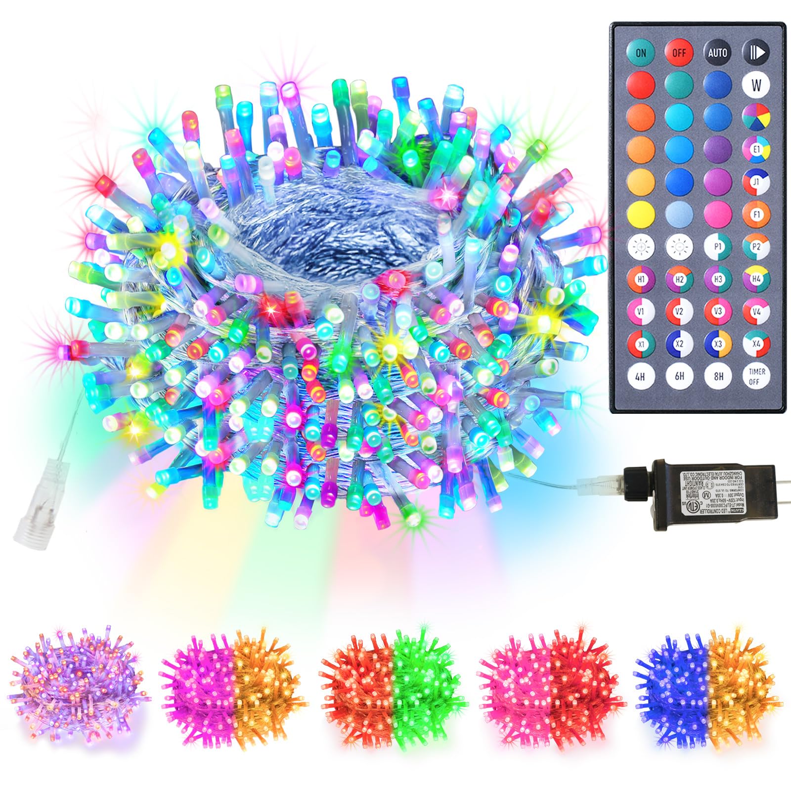 Color Changing Christmas Lights, 200 LED Colorful String Lights Indoor Outdoor with Remote, Waterproof Twinkle Lights Plug in fo