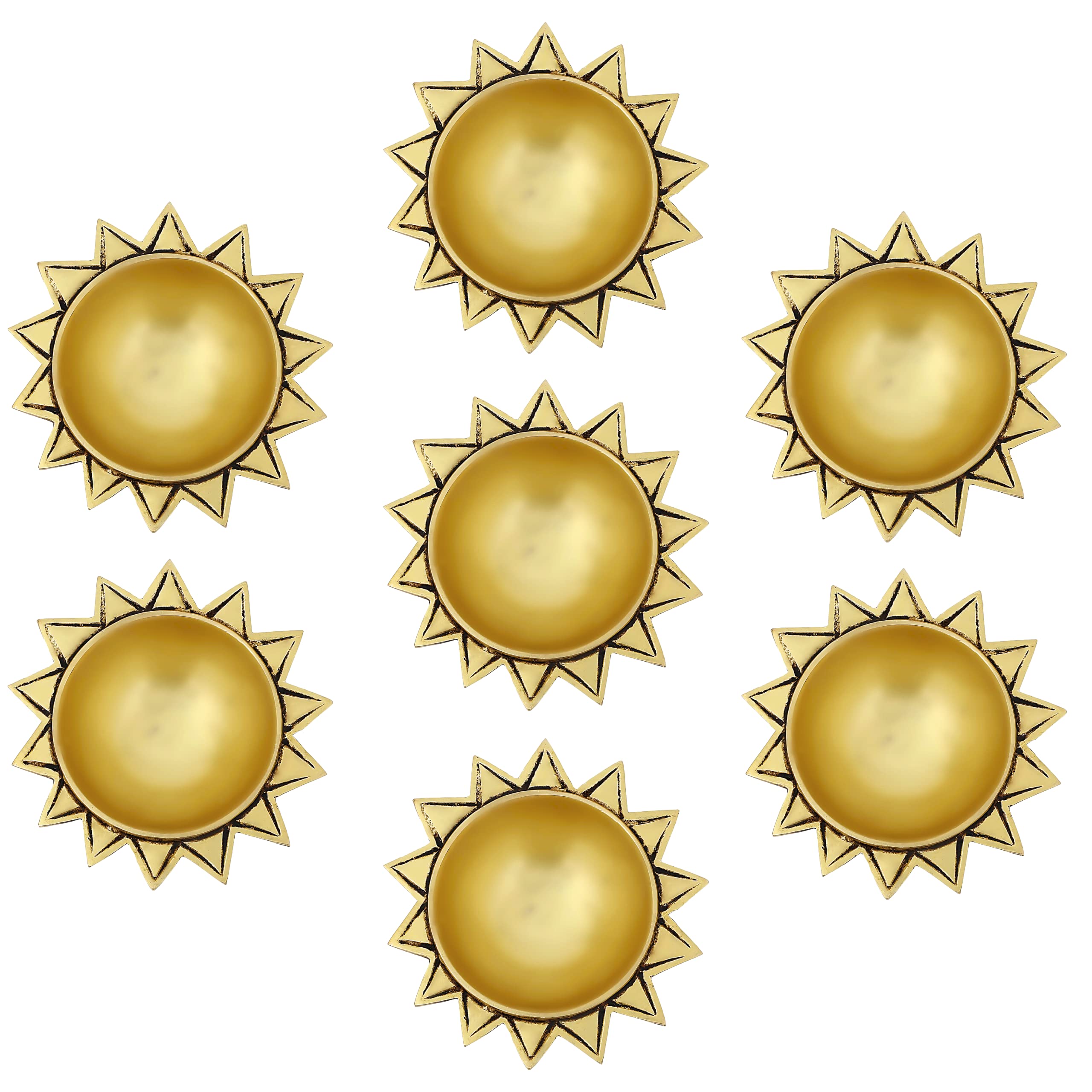 Jaszz Art Brass Sun Diya (4 inches and 2.1 Kg) Small Ethnic Design Handmade Curved Oil Wick Antique Kuber Deepak Lamp for Home D