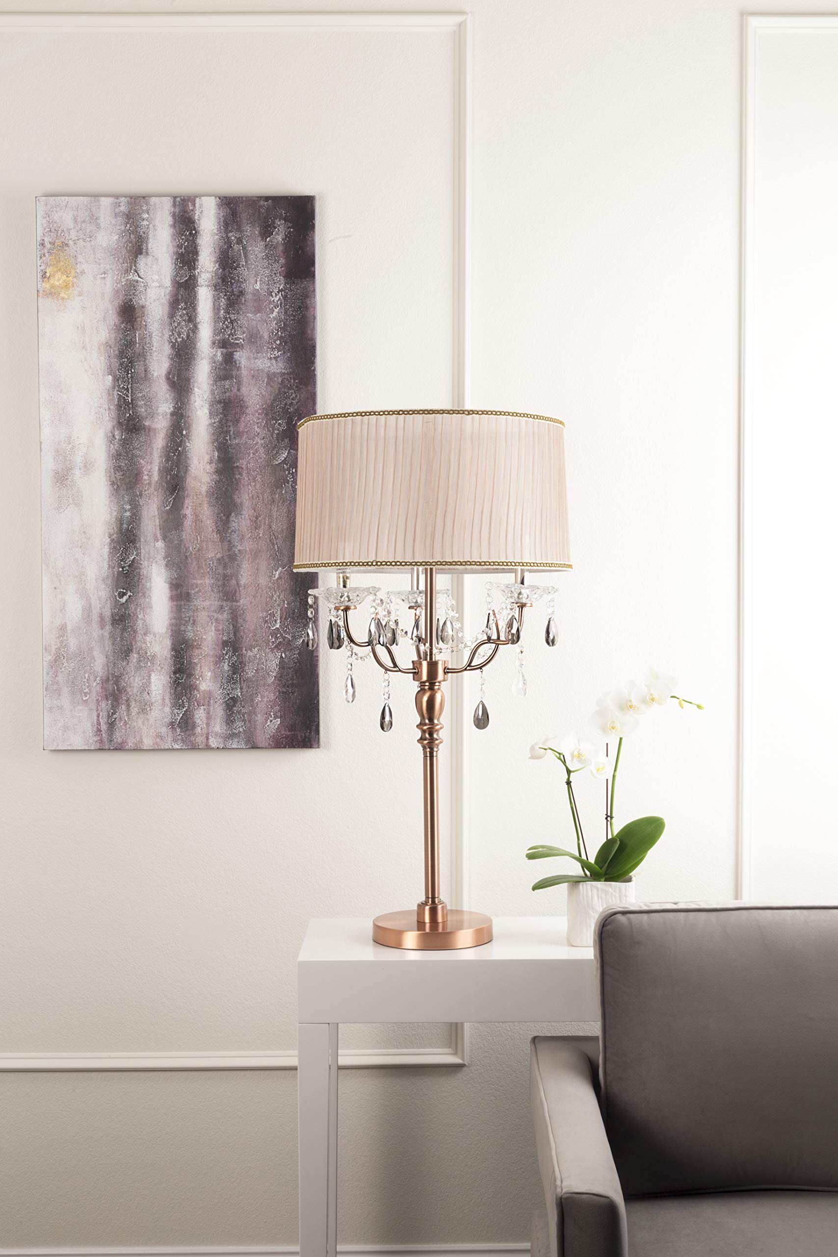 OK Lighting 35-Inch Crystal Table Lamp - Dusty Rose Rose Gold - Model OK-5126T