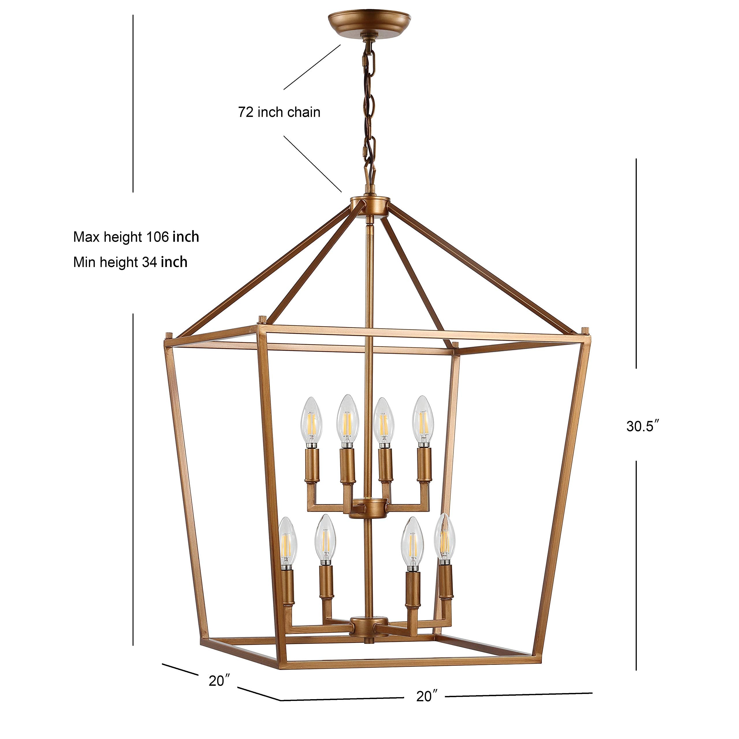 Jonathan Y Pagoda Lantern Pendant Light, Dimmable Metal, 20 Antique Gold, Model Jyl7438B, Ideal For Dining Room, Living Room, Kitchen
