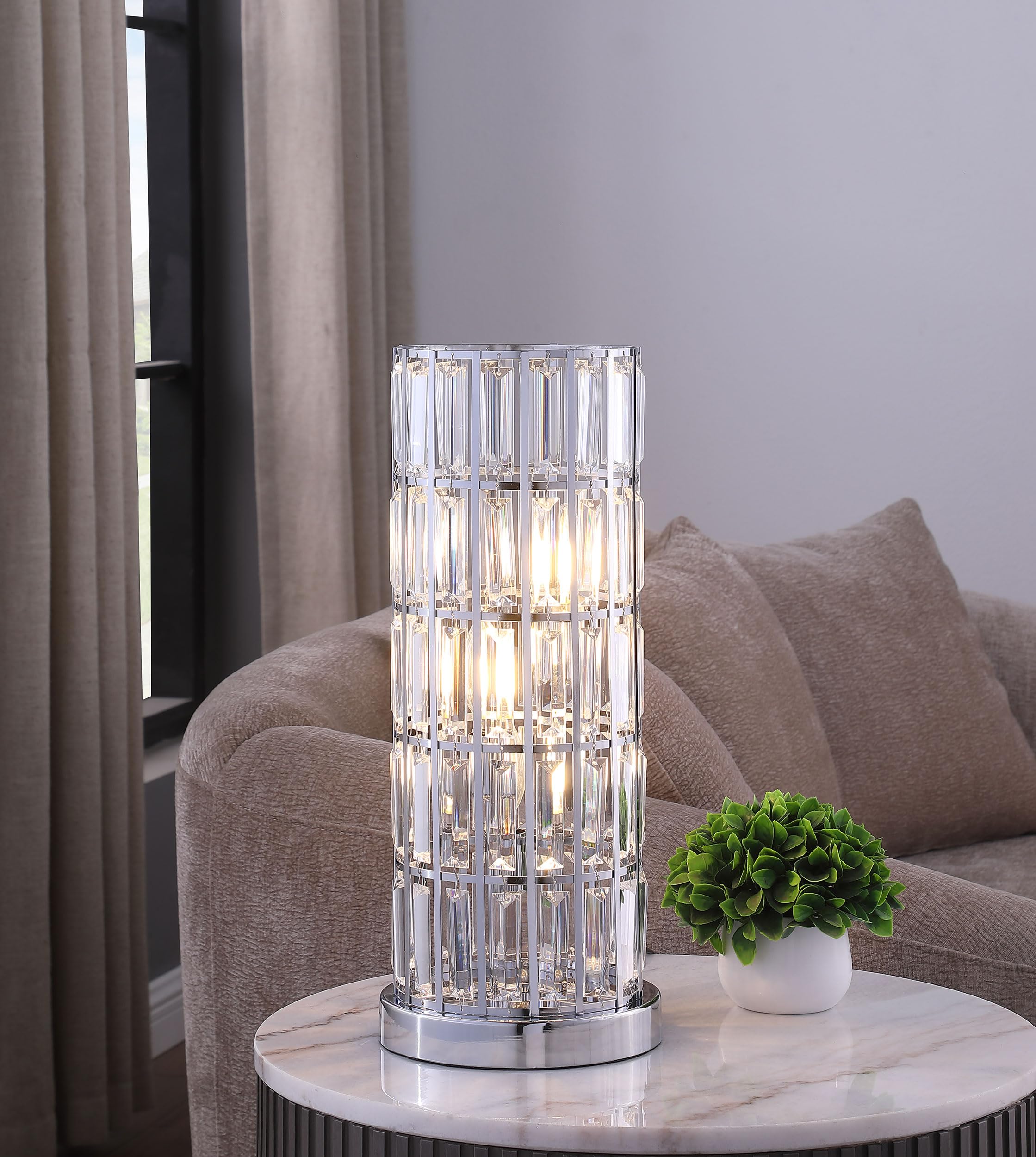 Coaster Home Furnishings Wanda 20-Inch Crystal Shade Bedside Table Lamp Silver