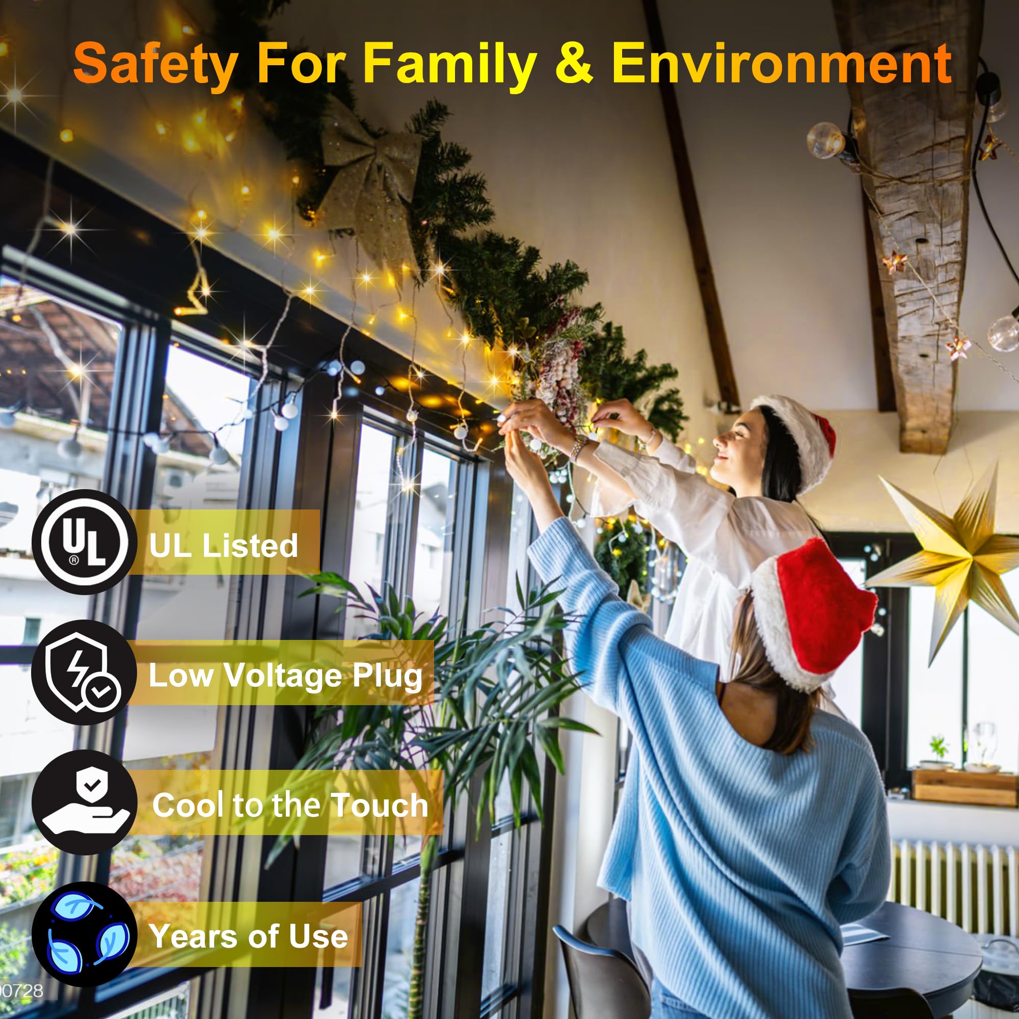 QUHUATU 612 LED Christmas Lights, 60FT, 136 Drops, Warm White, Waterproof, 12 Modes, with Timer, Model WX-612L