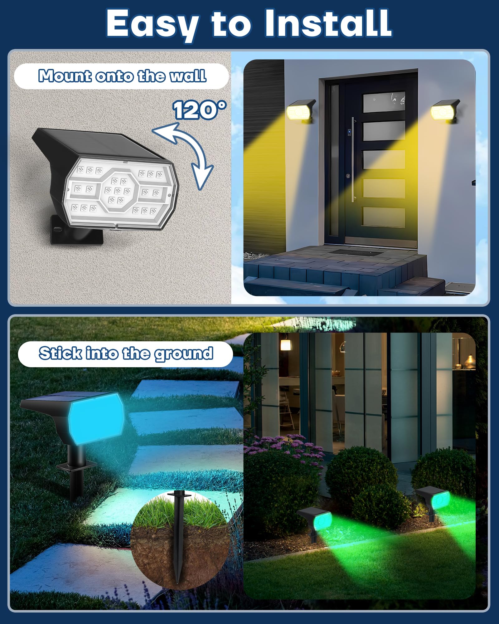 Kaxiida Solar Multicolor Lights, 7 Lighting Modes, Waterproof IP68, 6 Pack, well-made ABS Plastic, Color Changing for Outdoor Decor