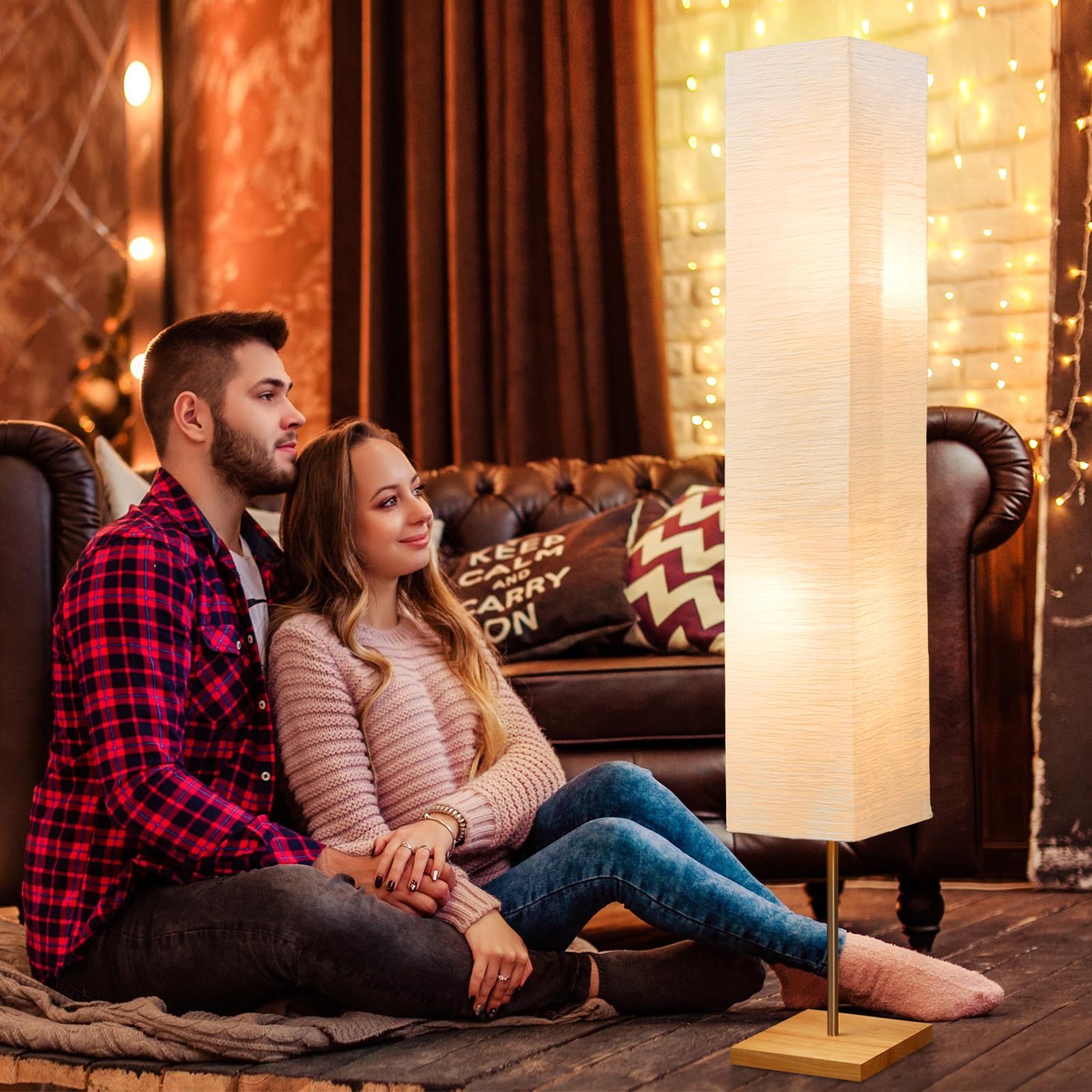 GyroVu 65" Dimmable Floor Lamp for Living Room & Office - Burlywood Base, 3 Color Light, Model G-1FL-23001, Bulbs Included