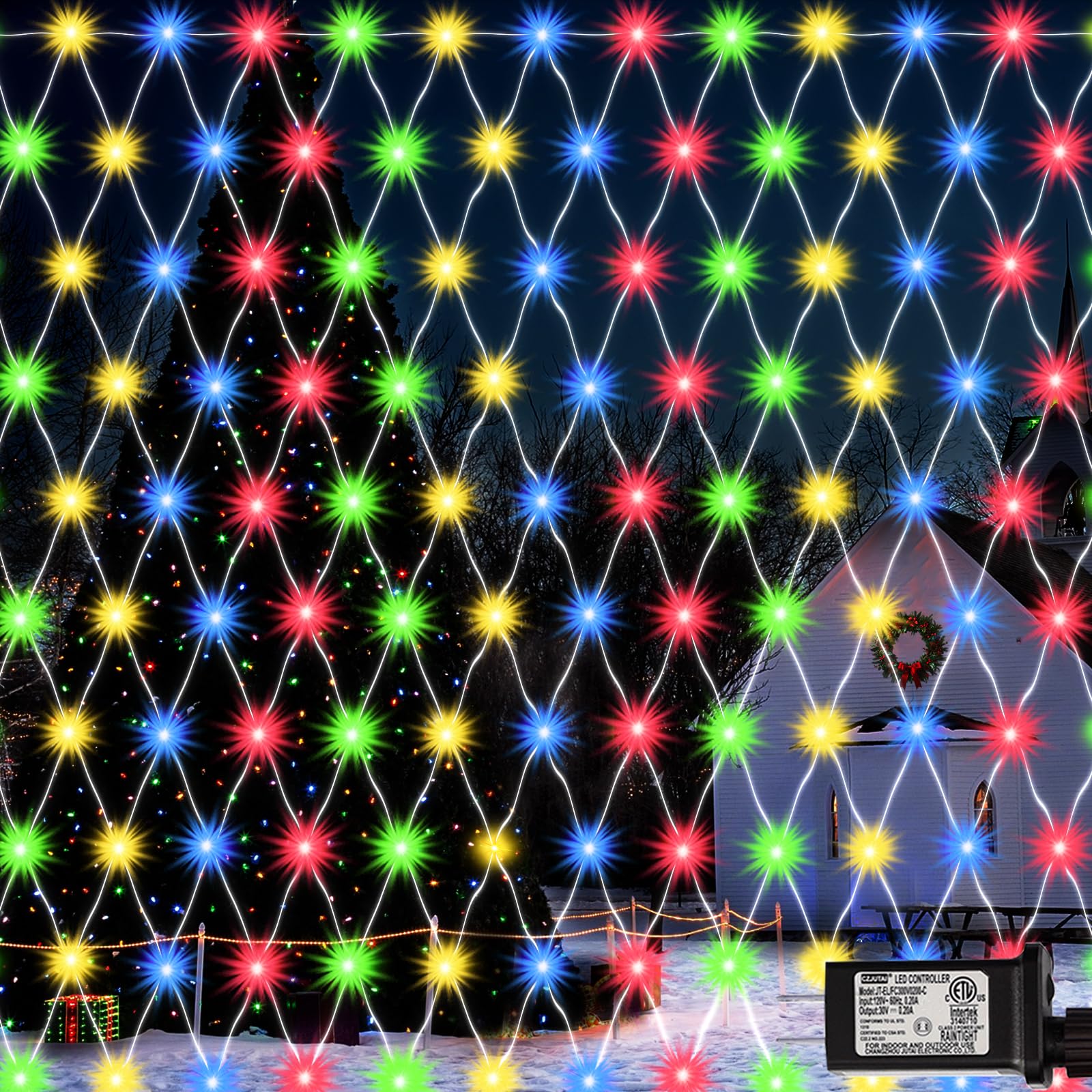 Lovelite 360 LED Net Lights, 21ft x 5ft Colorful Christmas Mesh Lights Clear Wire 8 Modes, Connectable Waterproof String Lights 