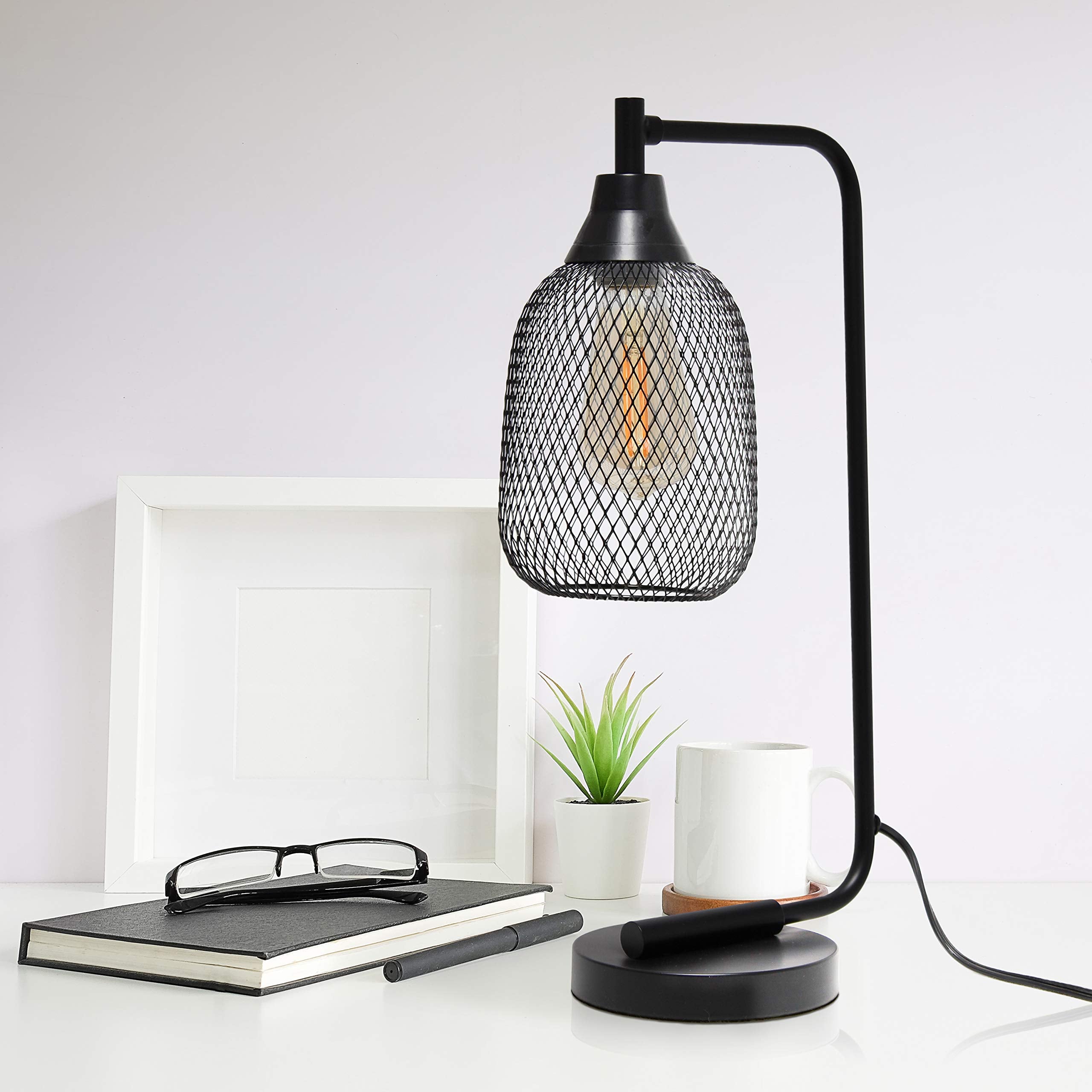 Simple Designs LD1060-BLK Table Desk Lamp, Mesh Wire, Iron, Matte Black