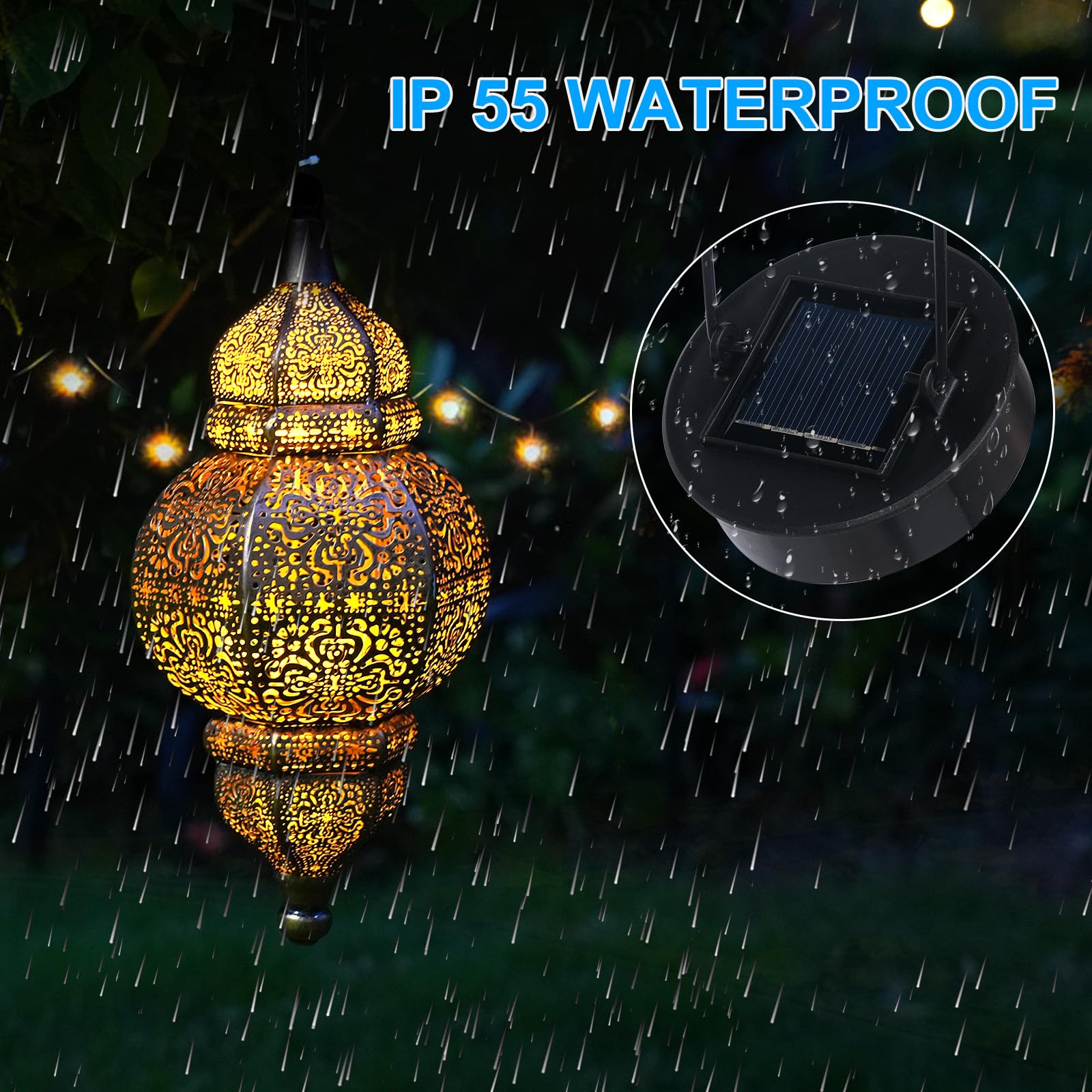 Enskatec 2 Pack Brown Waterproof Metal Moroccan Solar Lanterns for Outdoor Patio, Yard, Garden, and Front Porch Decor