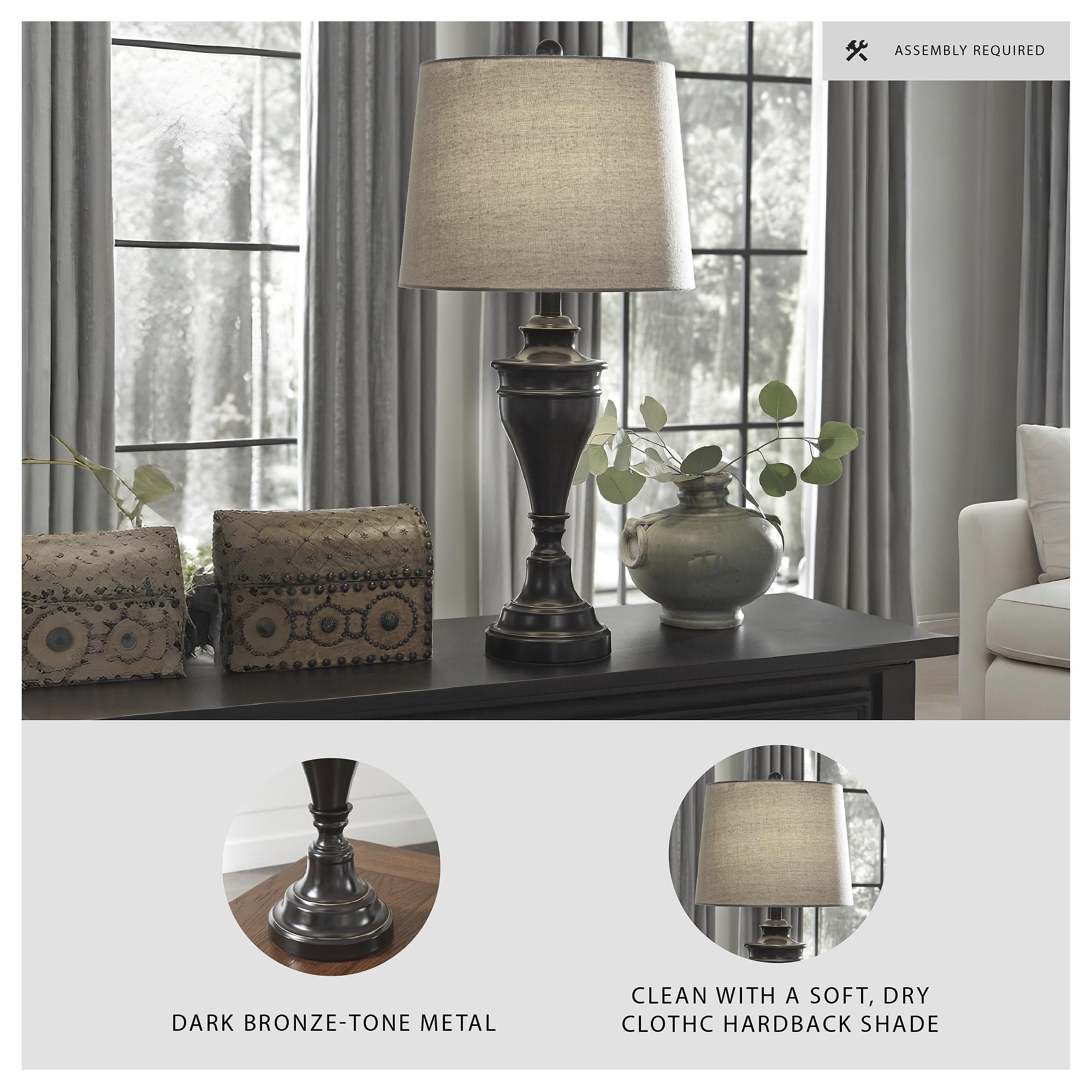 Signature Design by Ashley Darlita Table Lamp Set, 29", Metal & Fabric, Dark Brown with White Shade, Model L204024