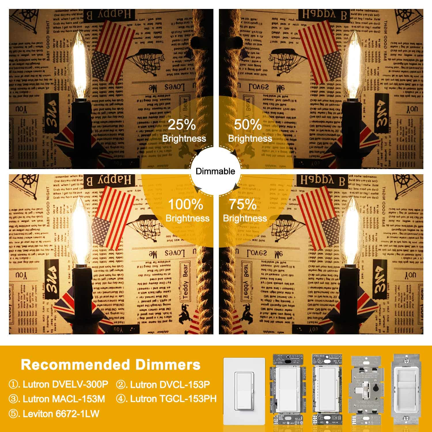 Crlight 8W Dimmable Led Candelabra Bulbs, 2700K Warm White, E12, 800Lm