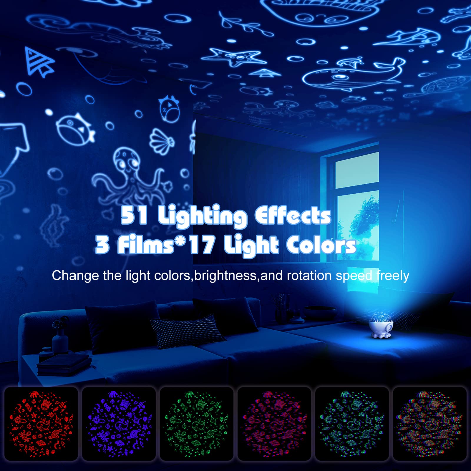 Night Light Projector,Ocean Star Night Light for Kids Room,Dinosaur Toys with 360 Rotation,Remote and Timer,3 Projection Films,1