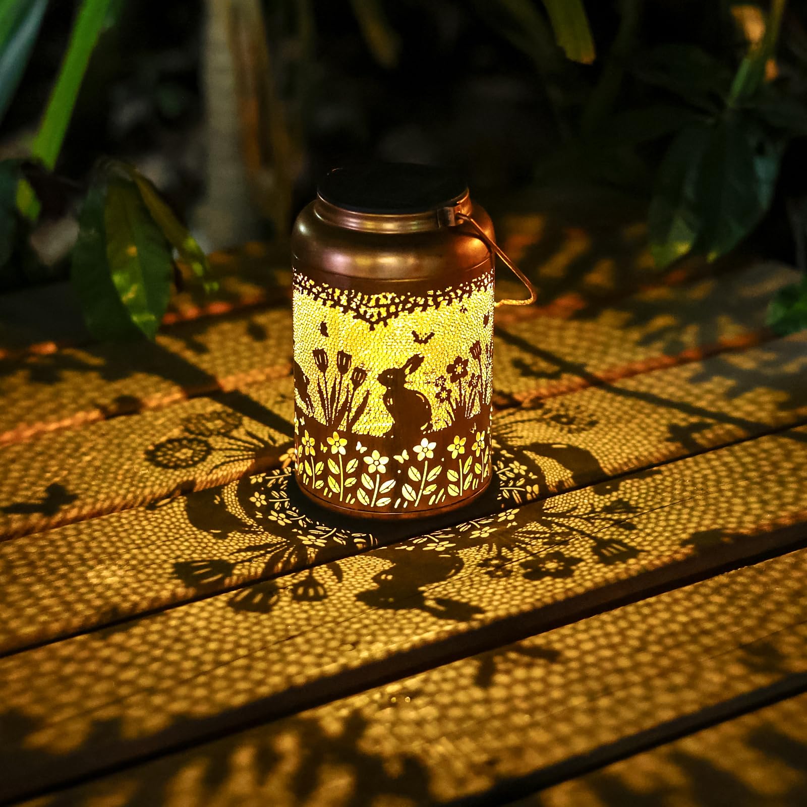 Rabbit Solar Lanterns Outdoor Waterproof Hanging Bunny Solar Lights Metal Decoration Outside for Yard,Patio,Porch, Pathway, Lawn