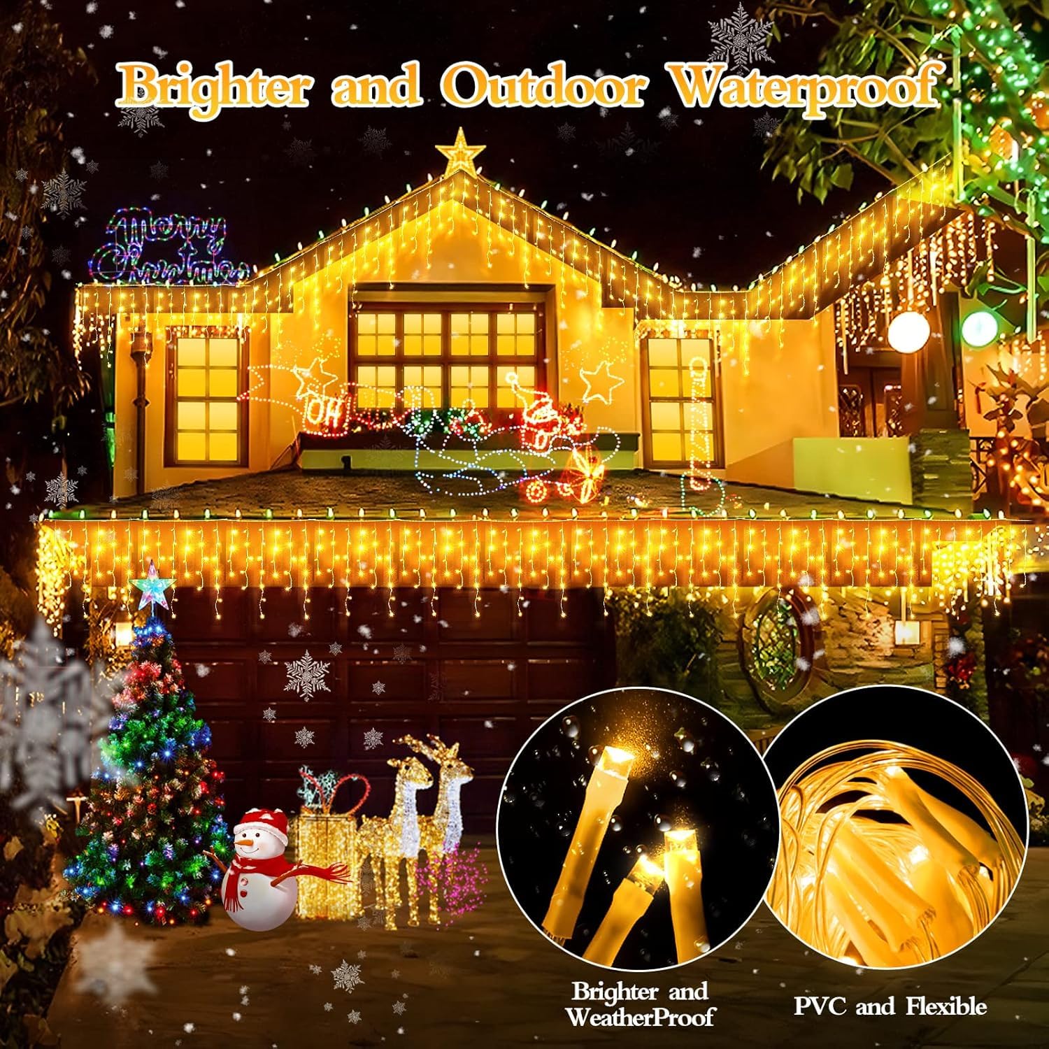 Flvoecn 480 Led 49Ft Christmas Lights Plug In 8 Modes With Timer Dimmable Christmas Decorations Outdoor Waterproof Indoor Curtai