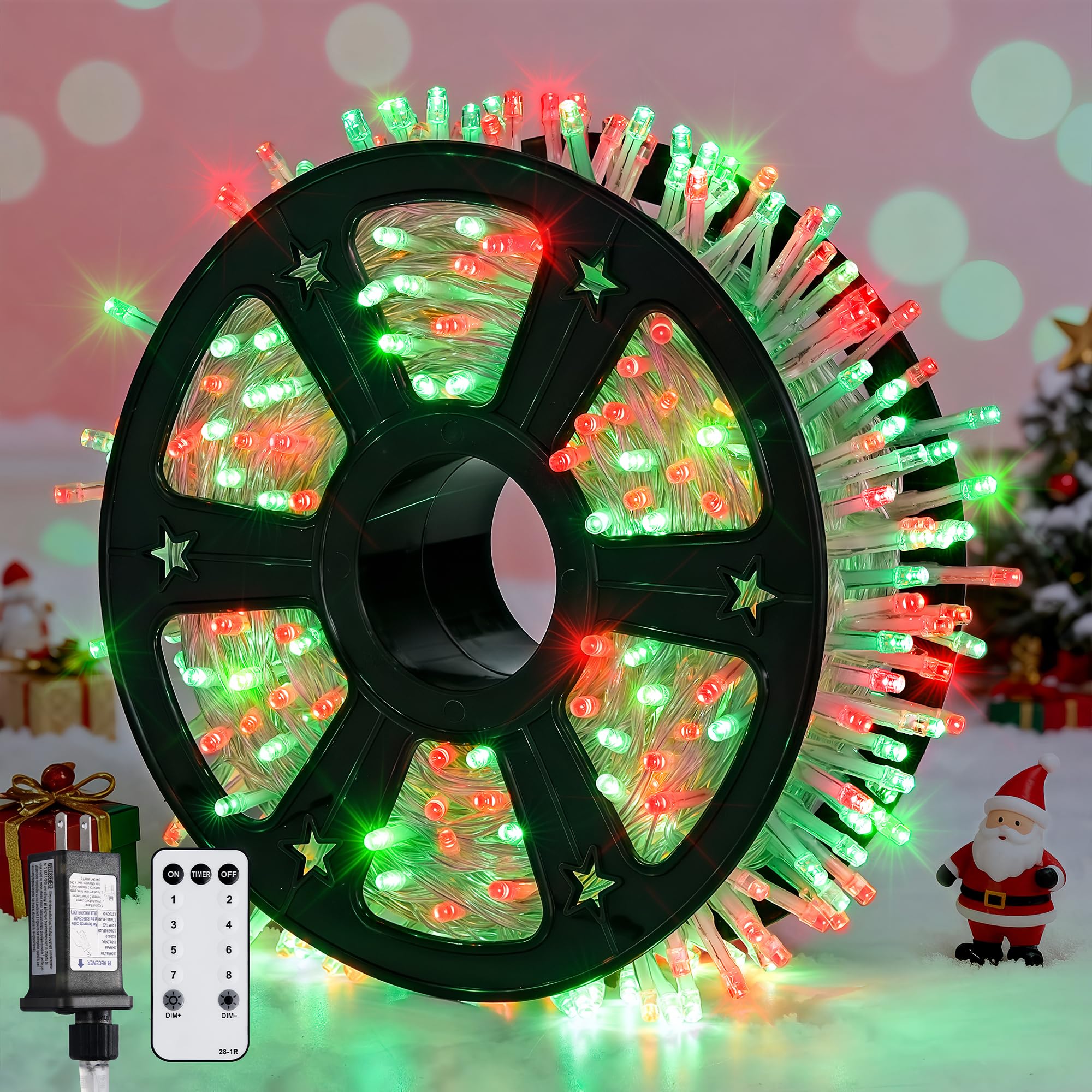 Jmexsuss 600 Led Christmas String Lights Outdoor, Red And Green Lights Clear Wire, Christmas Twinkle String Lights Plug In For T