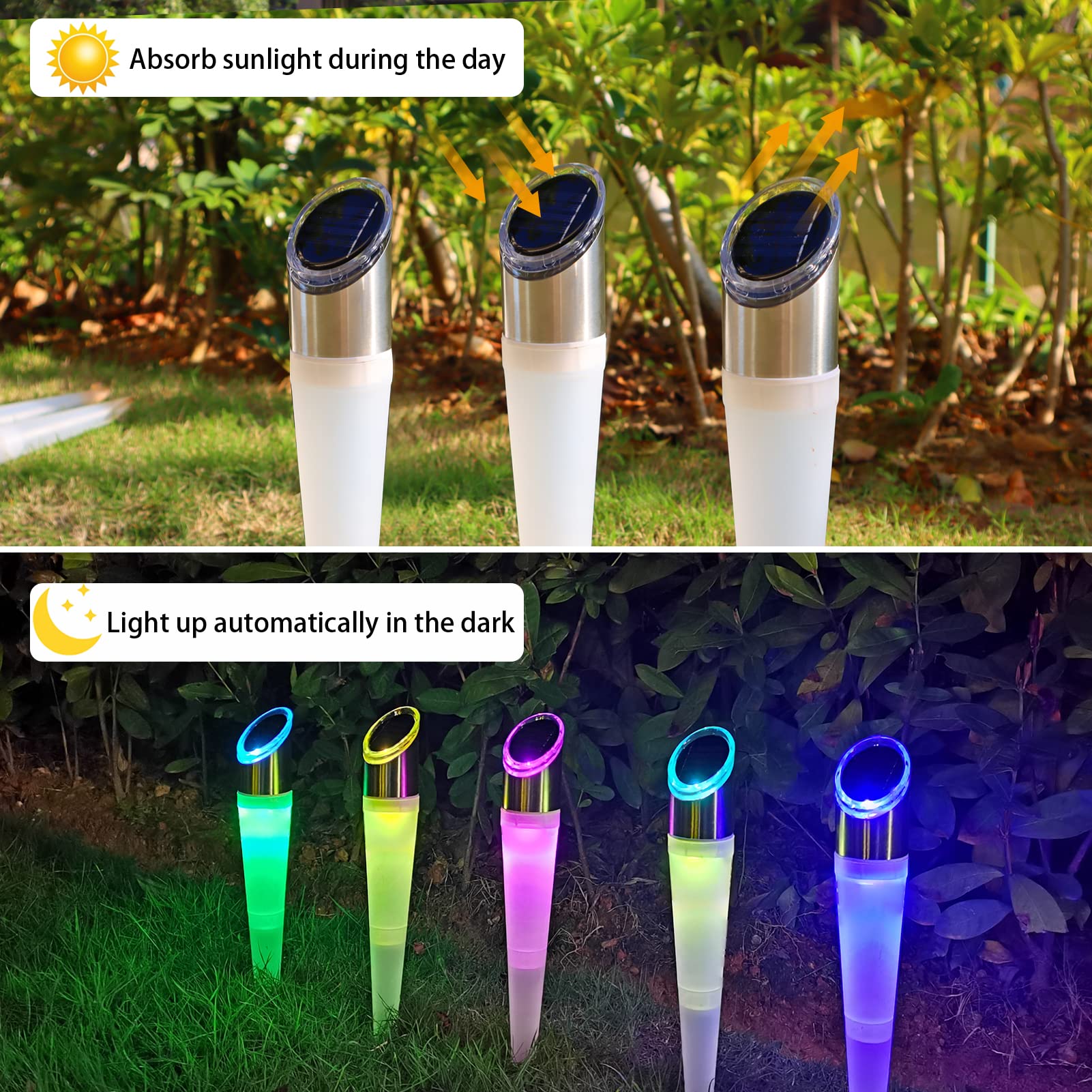 Pearlstar Solar Lights Outdoor Garden Pathway Lights Led White&Color Changing Landscape Lighting Waterproof For Path Lawn Patio