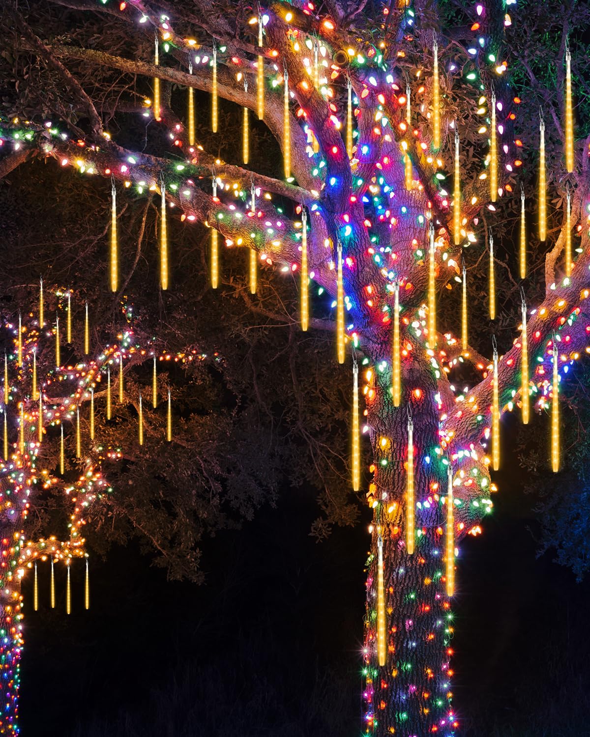 iBaycon LED Meteor Shower Lights, 20 Tubes, 11.8in Warm White Waterproof Cascading Icicle Lights, Model SSL0480-C-D-7V