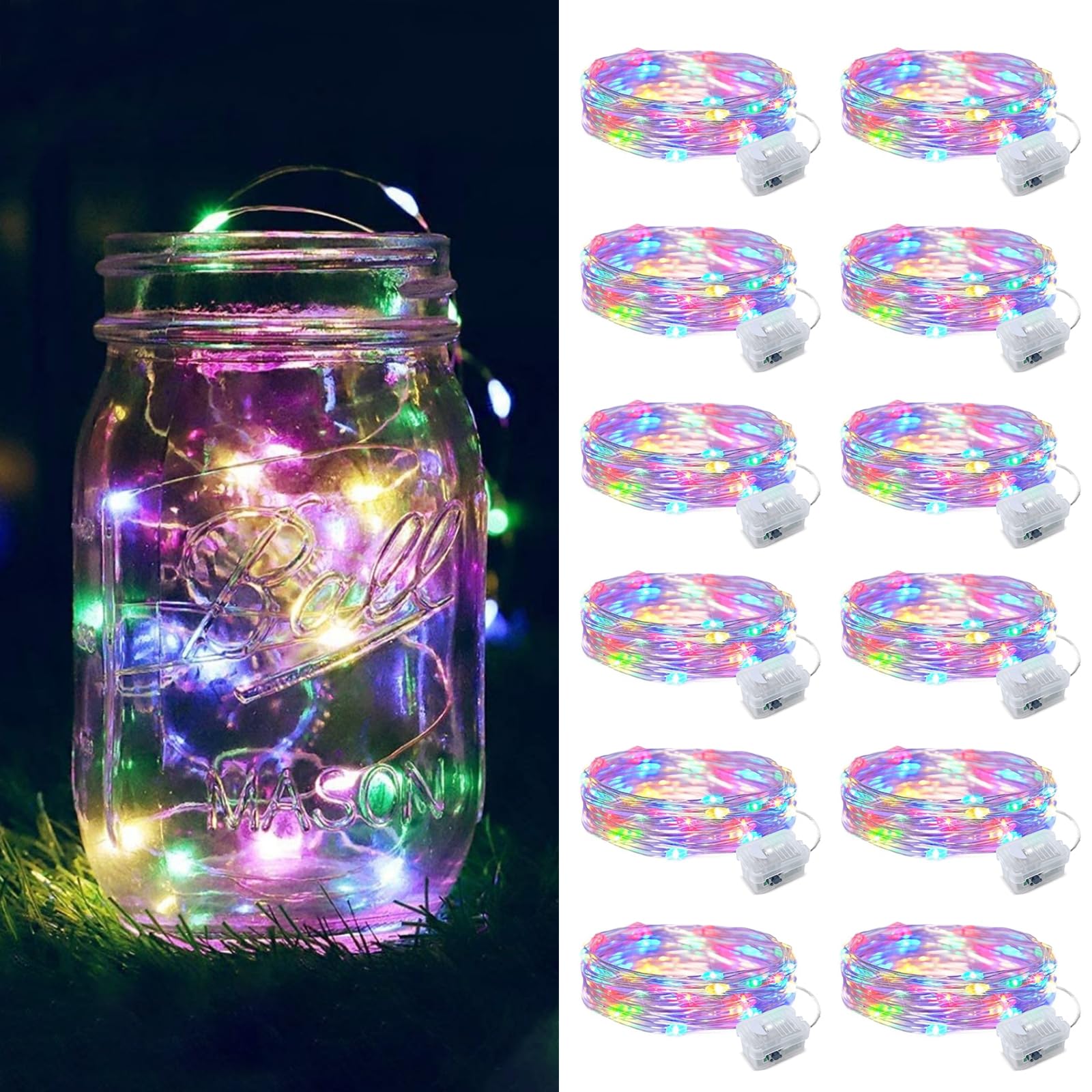 12 Pack Fairy Lights Battery Operated  7ft 20 Mini LED Fairy Lights Silver Wire Twinkle Lights for DIY  Parties  Wedding  Bedroom  Christmas Decoration (Multi-Colored)