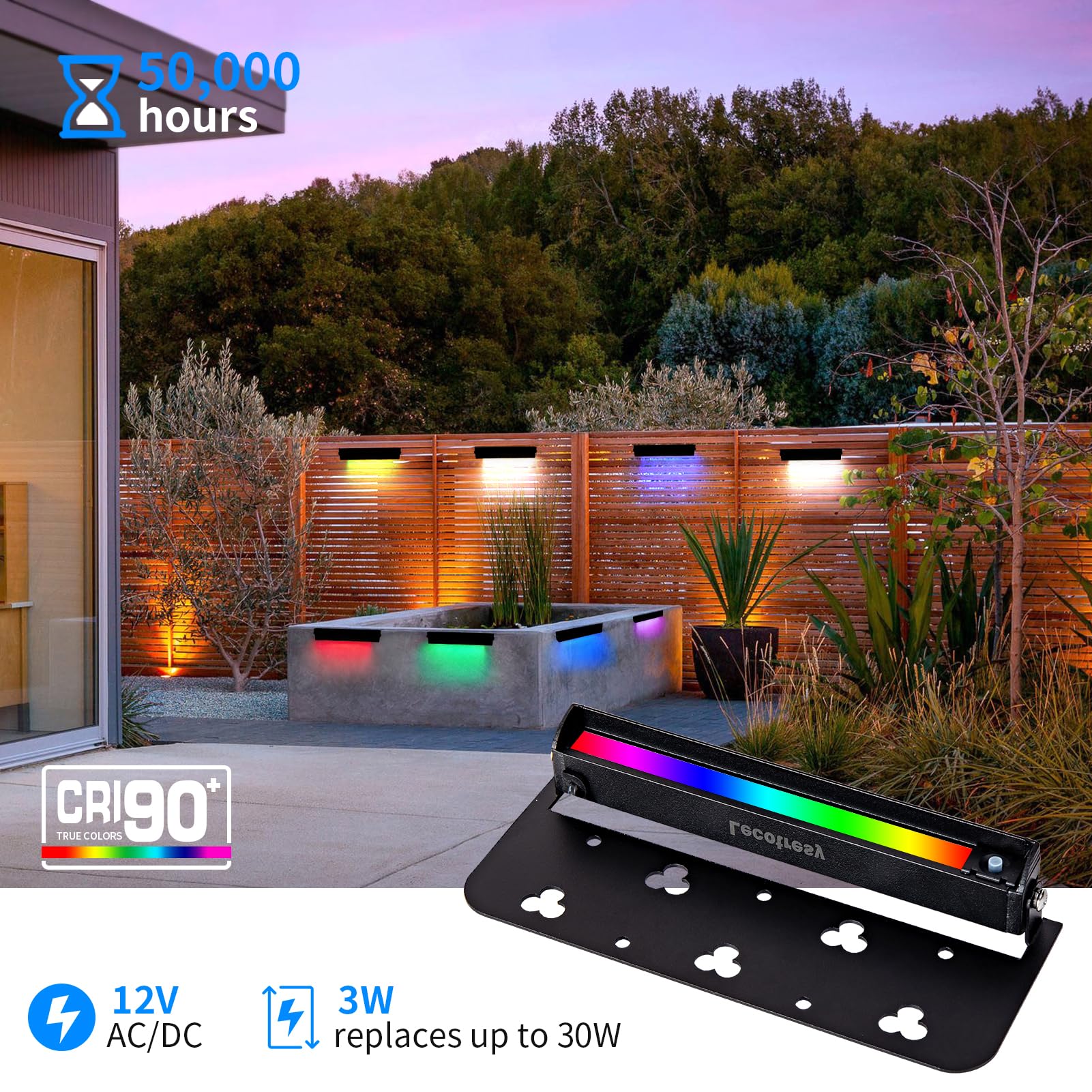 Lecotresy Modern RGBW LED Hardscape Lighting, 7inch, 9 Color Modes, 12V AC/DC, 8 Pack, 50,000 Hours Lifespan,