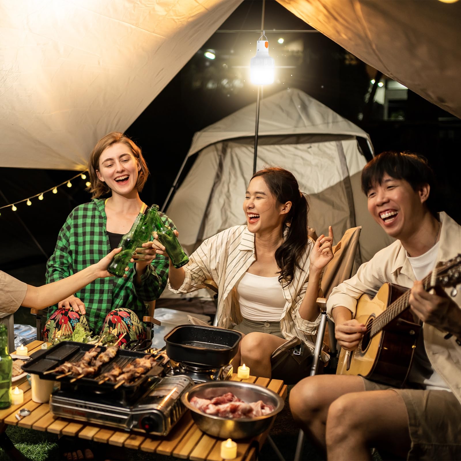Patikil Camping Lantern  1 Pack Rechargeable Led Tent Lamp Lights Bulb Hanging 3 Lighting Mode Clip Hook Camping  Hiking 60W  White