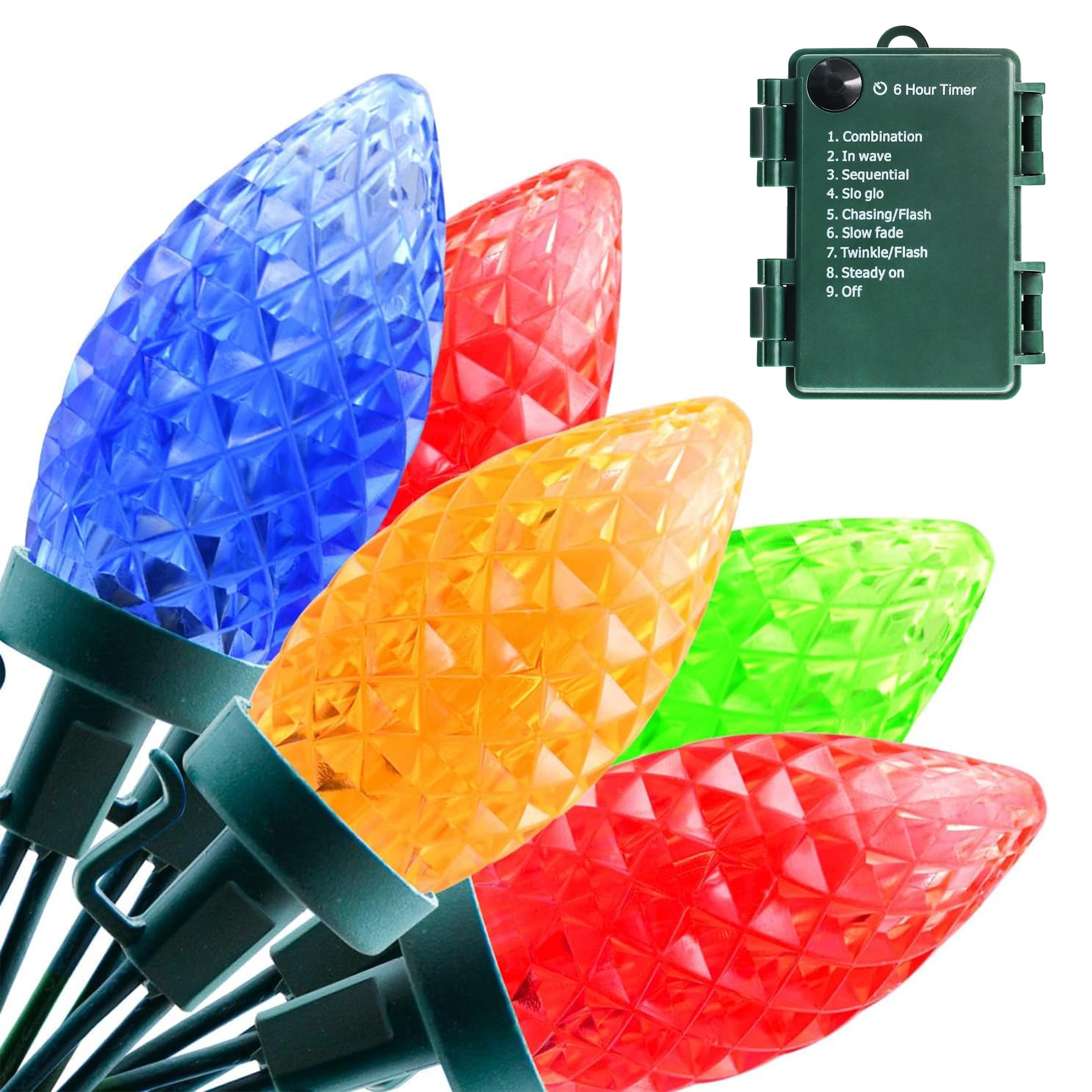 ASENEK Battery Operated String Lights - 18ft 30 LED C9 String Lights Christmas Lights Battery Powered String Lights for Indoor Outdoor Christmas Tree Wreath Party Decoration, Waterproof, Multicolor