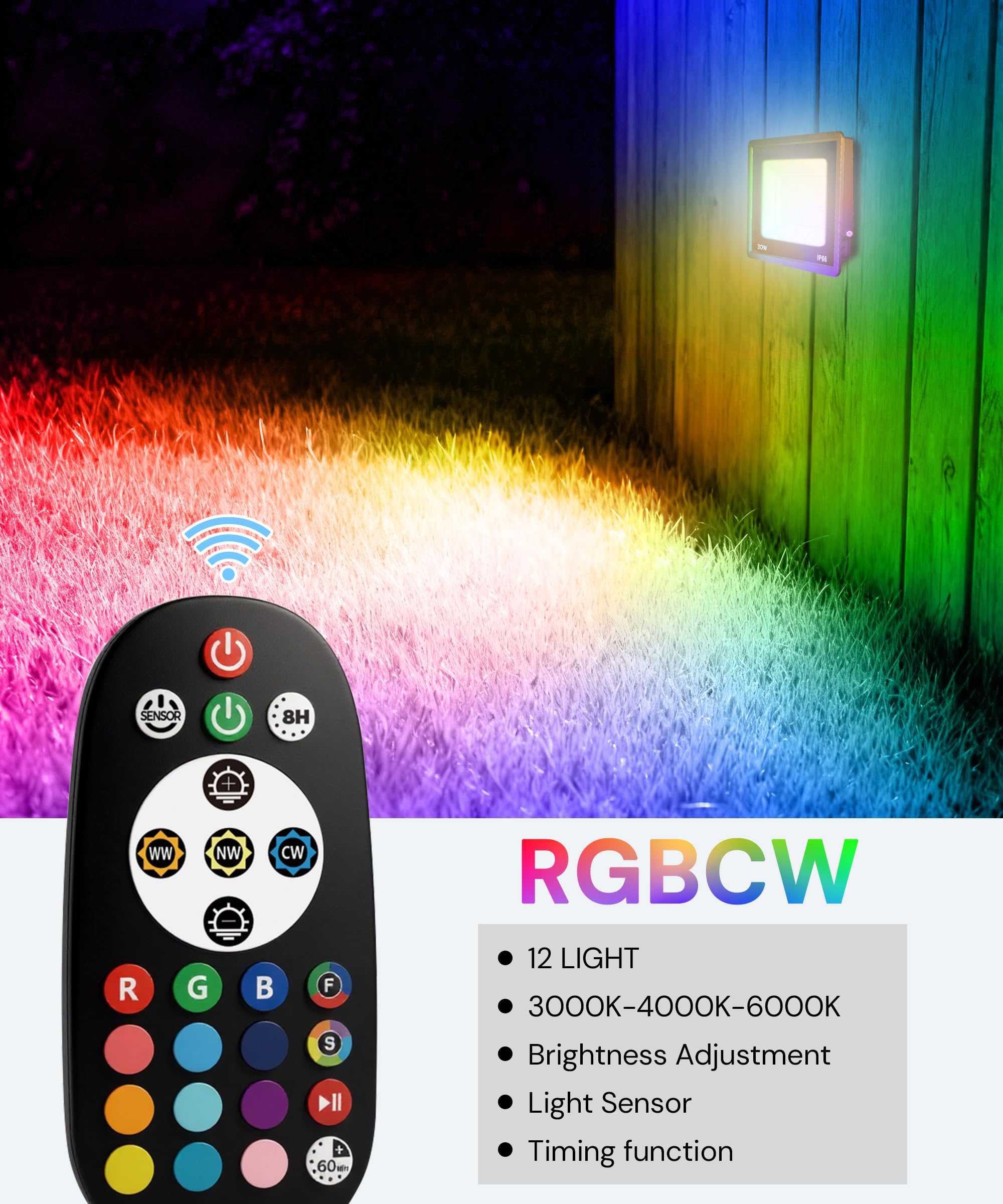 L Lohas Led 30W Flood Light Outdoor  Rgb Landscape Lighting With Remote Control  Timing - 2700K/4500K/6500K - Color Changing For Patio Backyard Step Wall  Ip66  Us 3-Plug  Ul Listed (2 Pack)