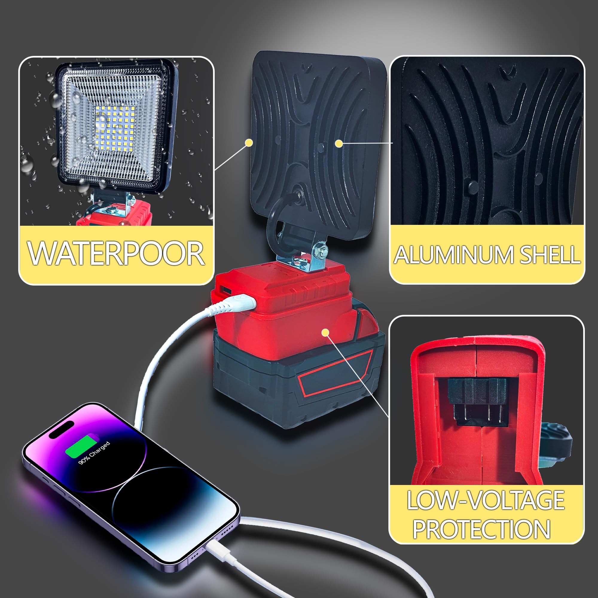 Cordless Led Work Light For Milwaukee 18V Battery, 30W 3000Lumens Battery Powered Work Lights For Battery, Portable Led Light Wi