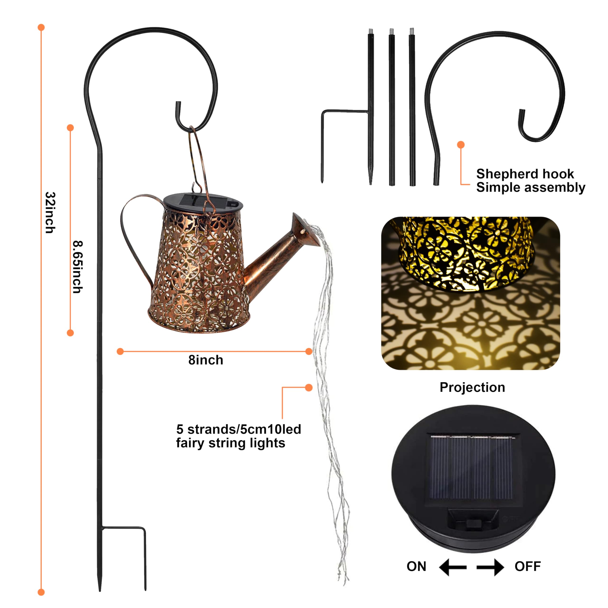 Awendietou Solar Garden Watering Can Lights, Warm White Copper Lanterns For Outdoor Decor