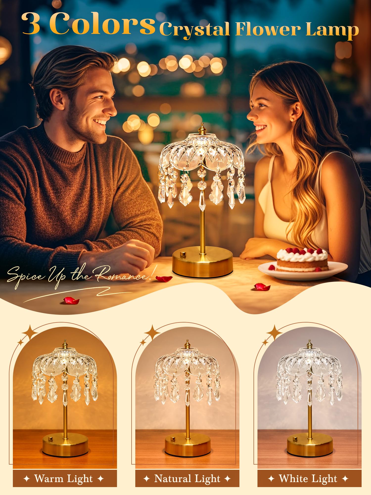 Staryou Cordless Vintage Lamp - 3 Colors, Dimmable Touch Control, 3600mAh Rechargeable, Gold, Model RC01