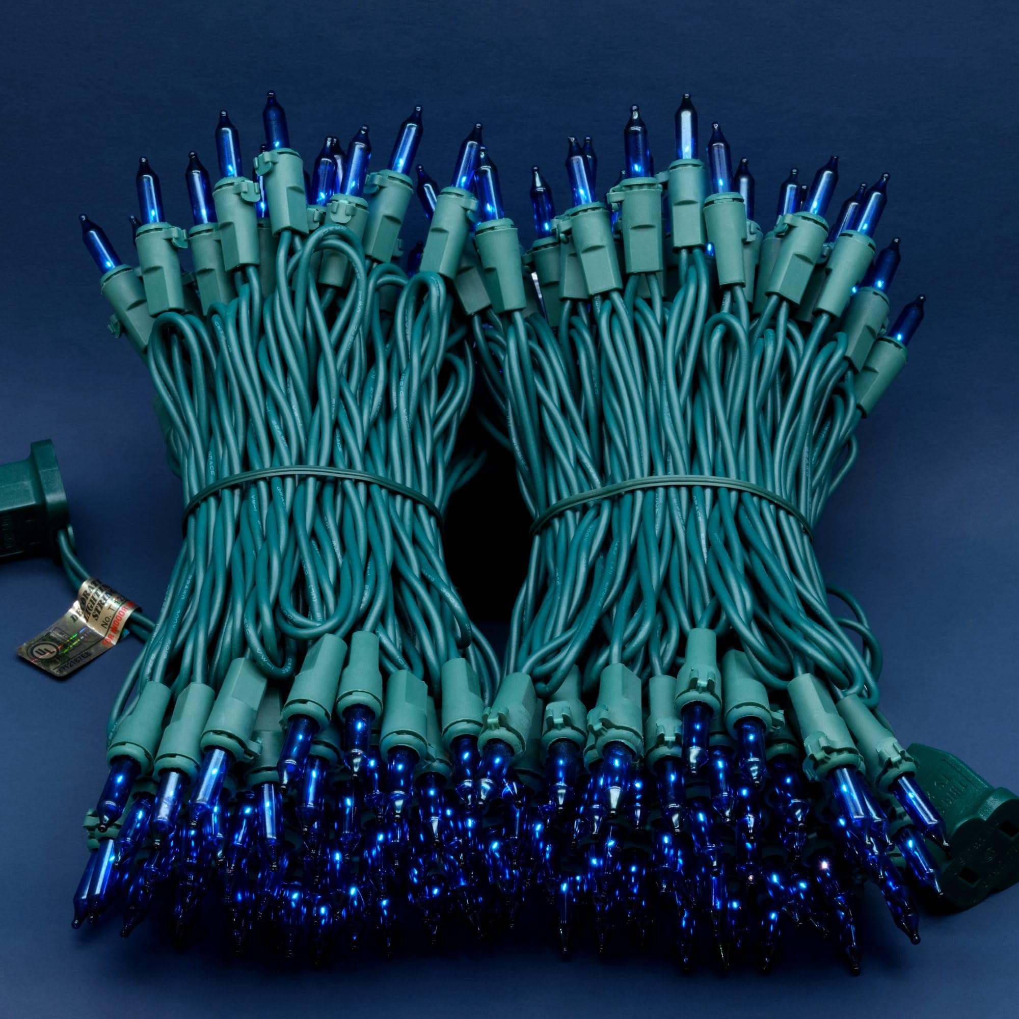 SWEET SHINE Blue Christmas Lights, 200 Count (2 Strands of 100 Count), 33 ft Green Wire, UL Listed, Copper Wire & Glass Bulbs