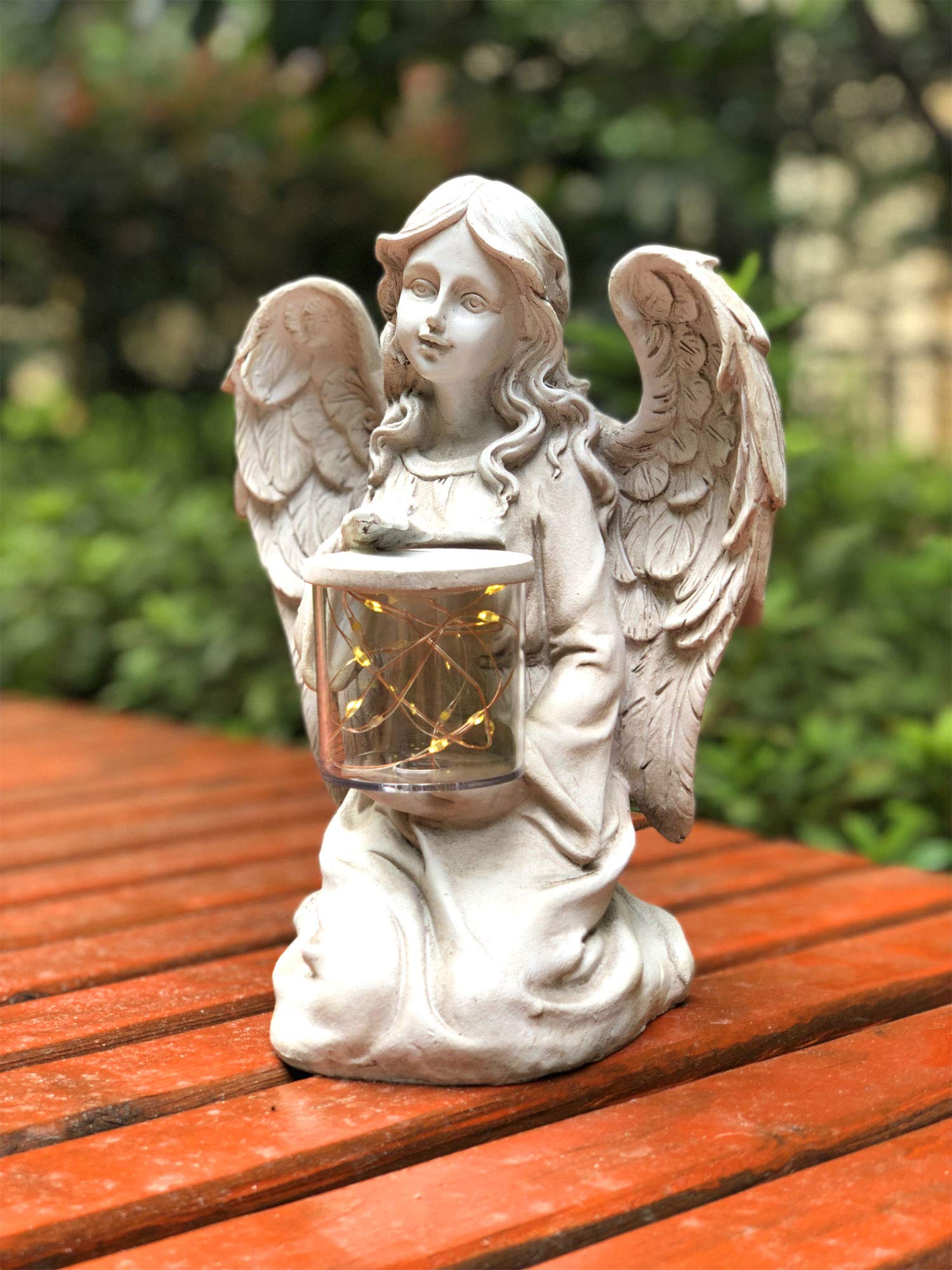 Solar Powered Fairy Angel With Wings And Solar Glowing Jar Led Garden Light Decor