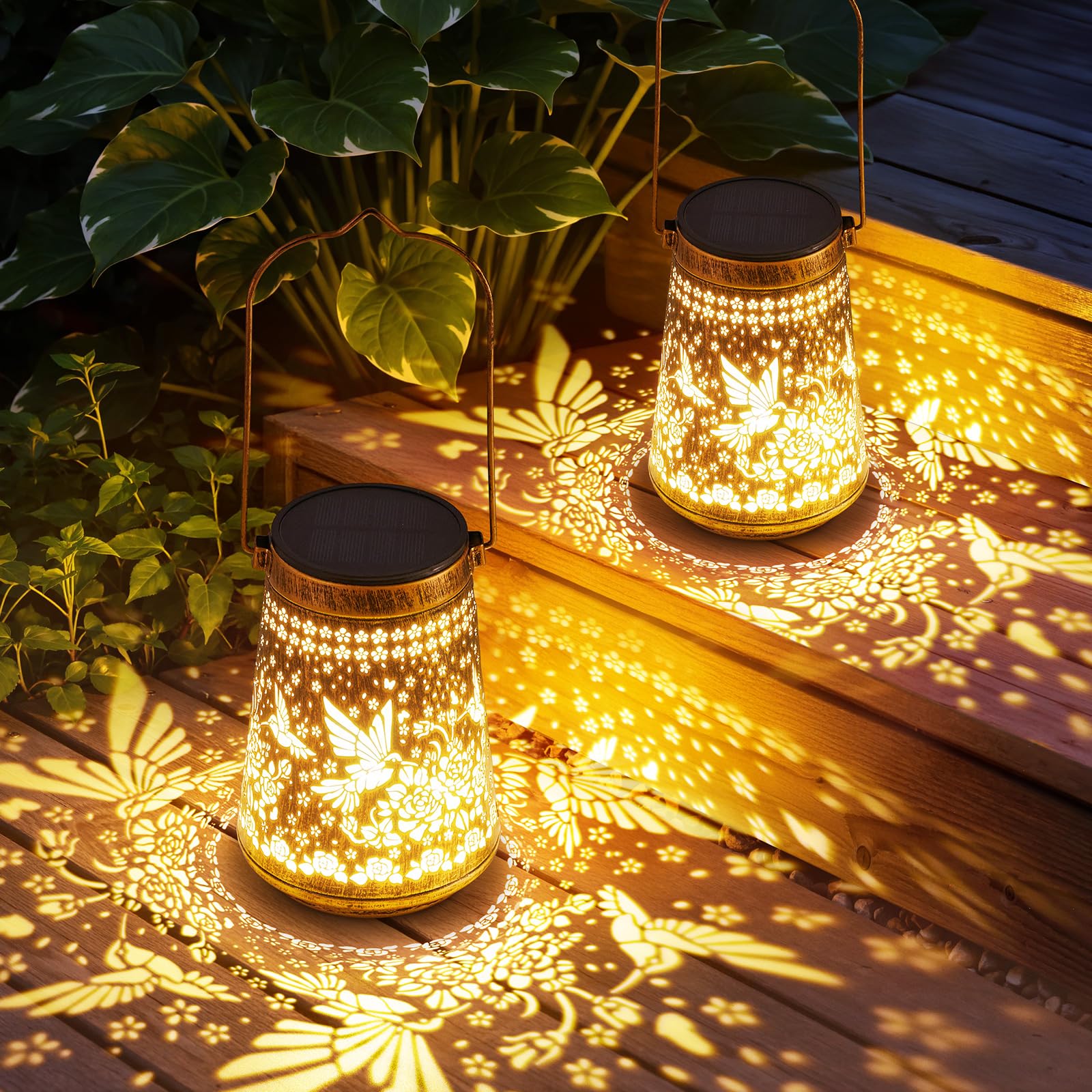 2 Pack Solar Lanterns Outdoor Waterproof Birthday Gifts for Women Mom Grandma  Hollowed-Out Metal Hummingbird Hanging Solar Lantern Lights Outdoor Decor  2 Modes Lights Decor for Yard  Patio
