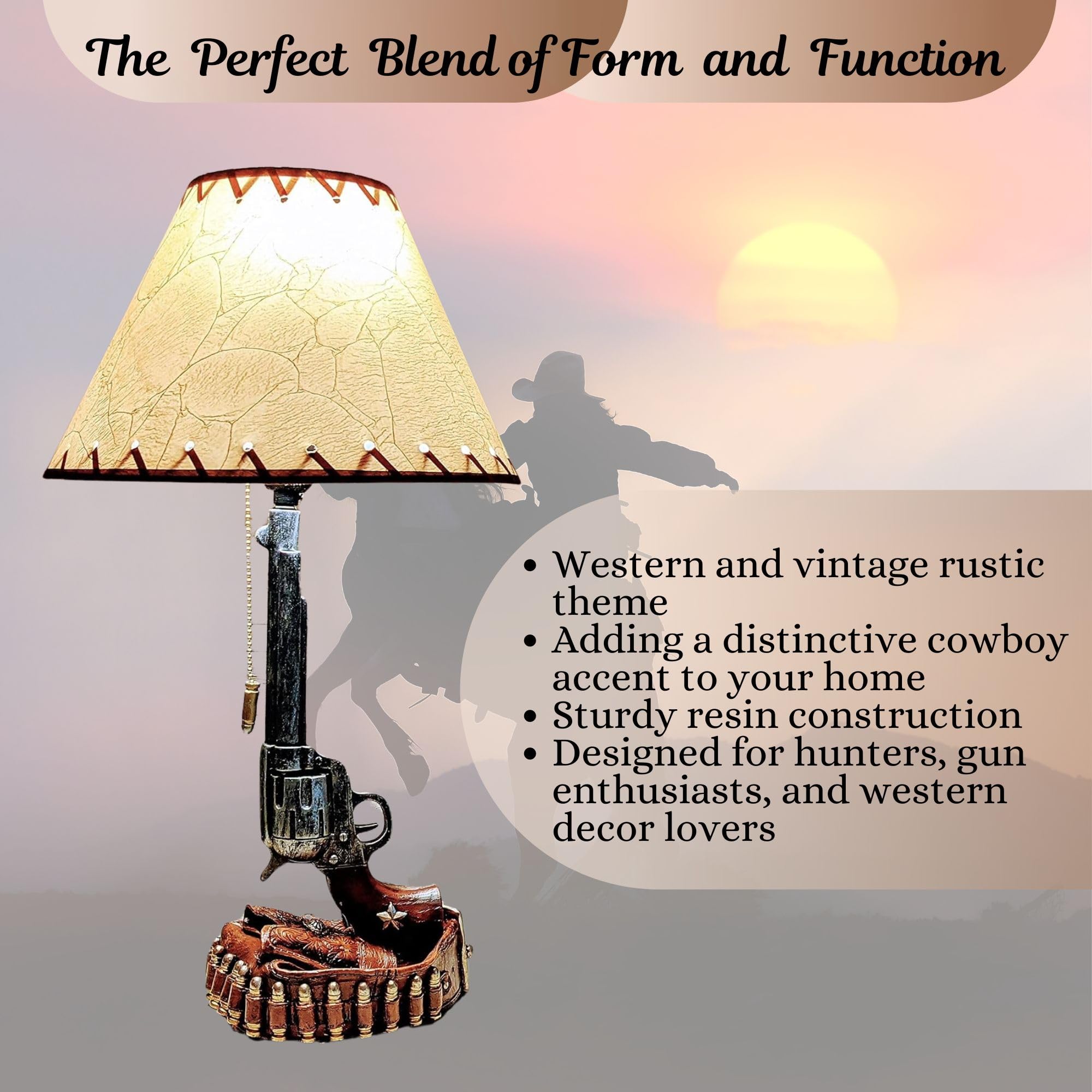 BestGiftEver Old Western Style Six Shooter Revolver Lamps - Rustic Table Lamps for Living Room, 6 inches, Multicolor