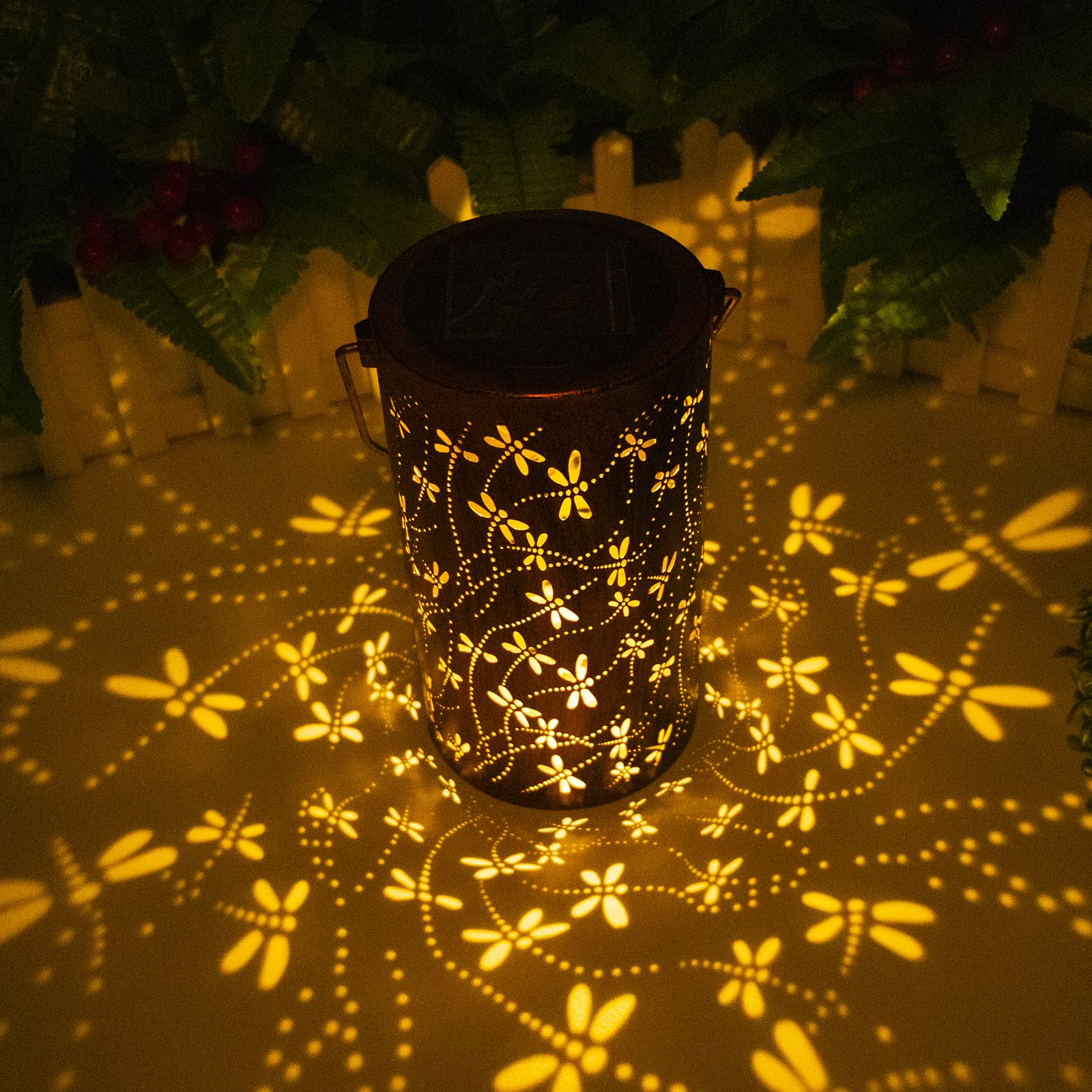 Yisiteone 4-Pack Dragonfly Outdoor Solar Lanterns, Garden Waterproof Metal Hanging Decor Lights For Patio Yard Pathway Lawn Fron