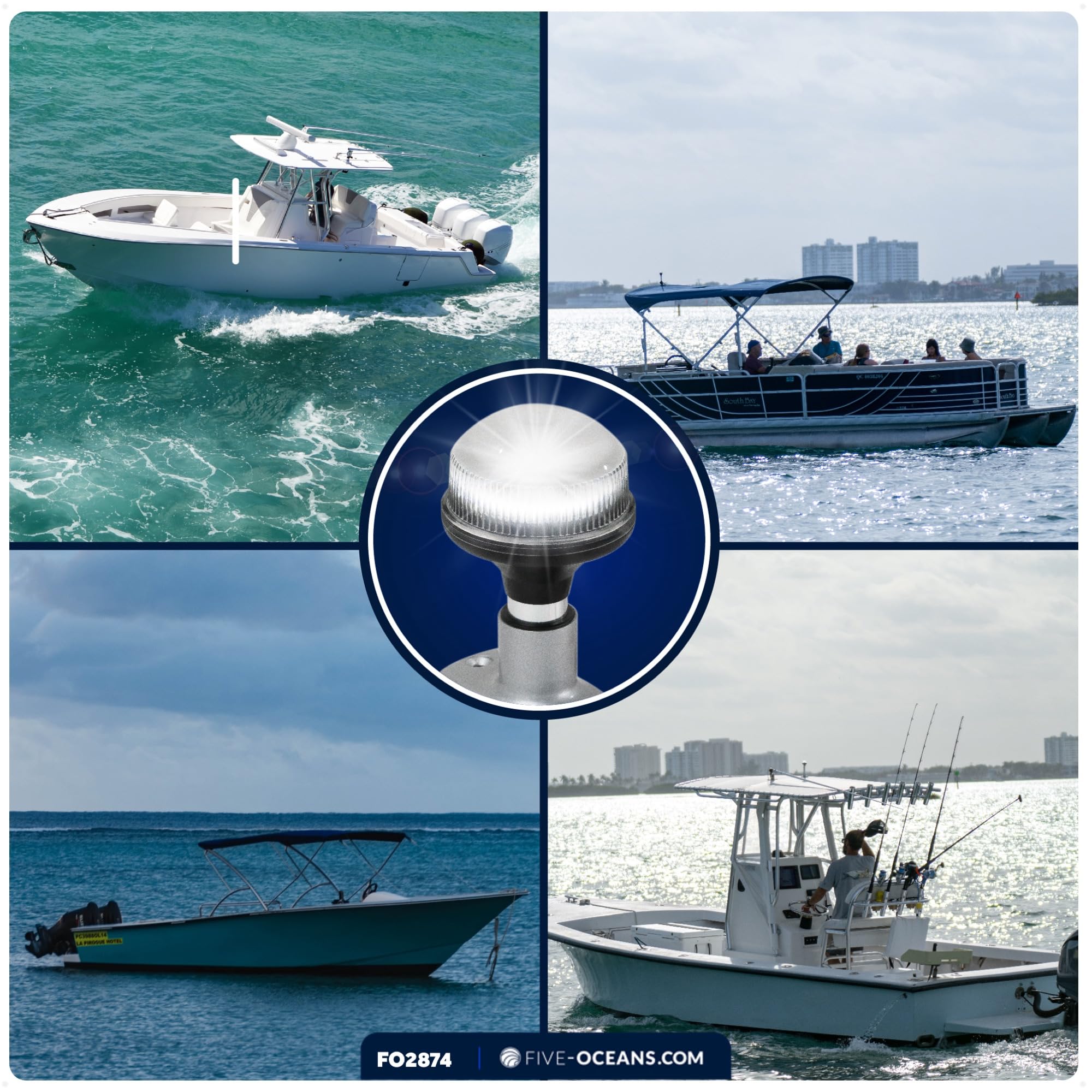 Five Oceans 12V DC Anchor Light, USCG 2NM Certified, 4-Inch Fixed Mount, Black, Model A