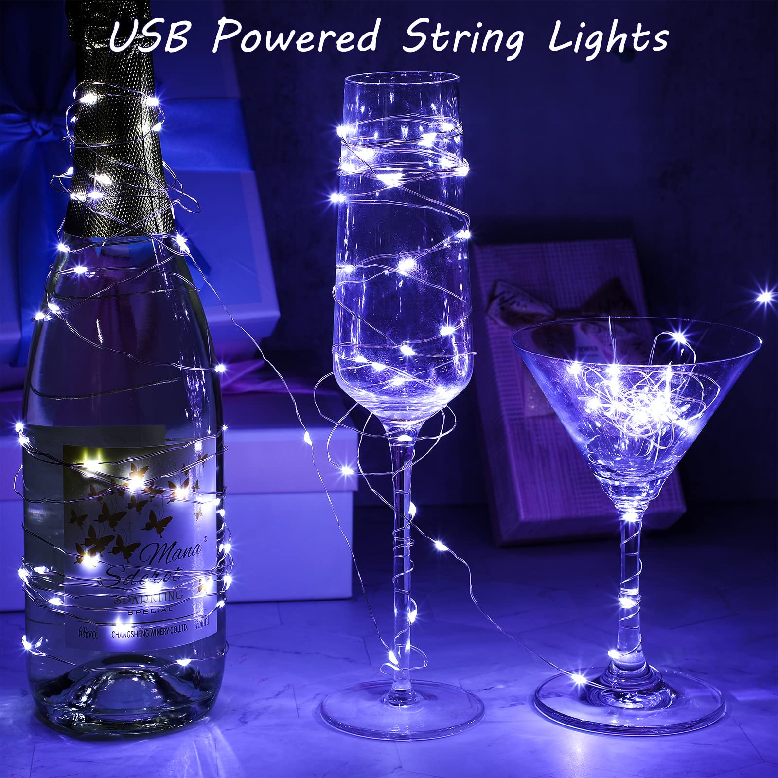 Macarrie Usb String Lights 33 Ft 100 Led Fairy Lights Powered String Lights For Indoor Outdoor Wedding Party Tree Home Festival Garden Decoration (Cool White, 6 Pcs)